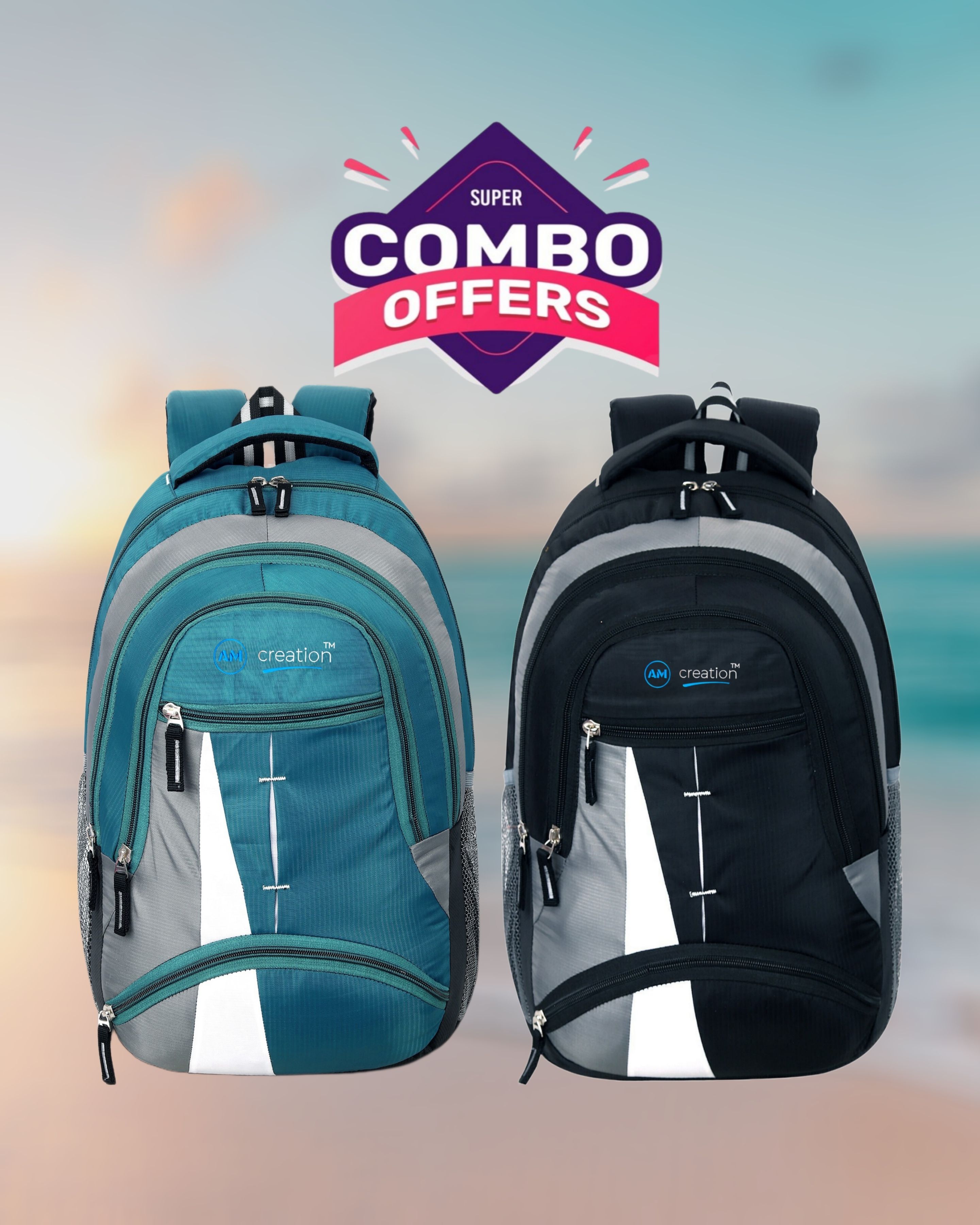 Large 35 L Laptop Backpack Waterproof School/College/Ofiice Laptop Backpack Bag - Combo pack of 2