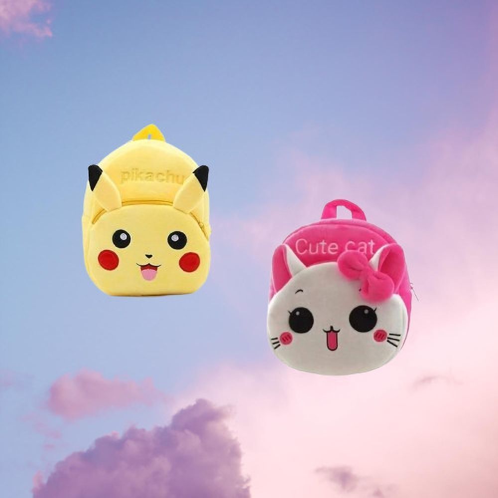 109B Kids School Lunch Bag Cute cat & Pikachu Combo Backpack-image-0