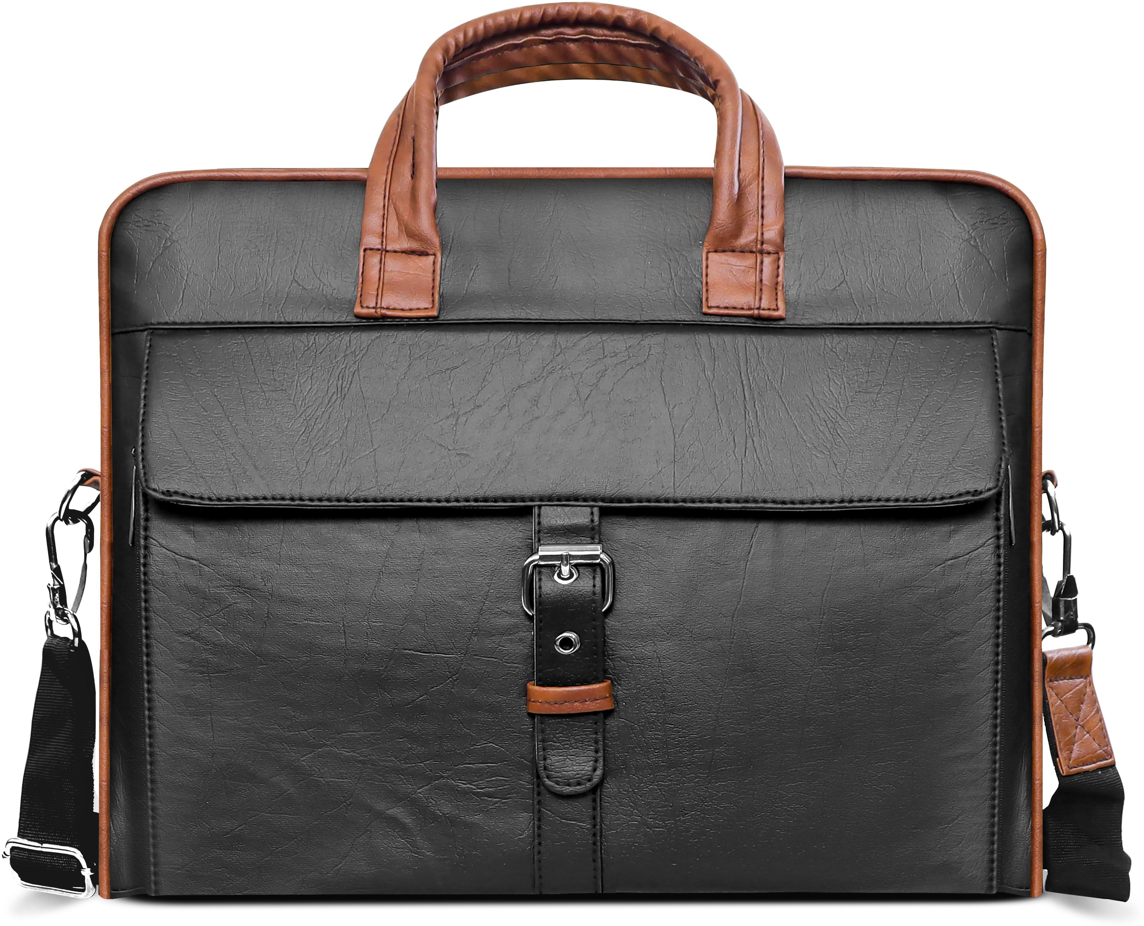 Black Color Faux Leather 10L Office Laptop Bag For Men BG56 Waterproof Messenger Bag-image-22