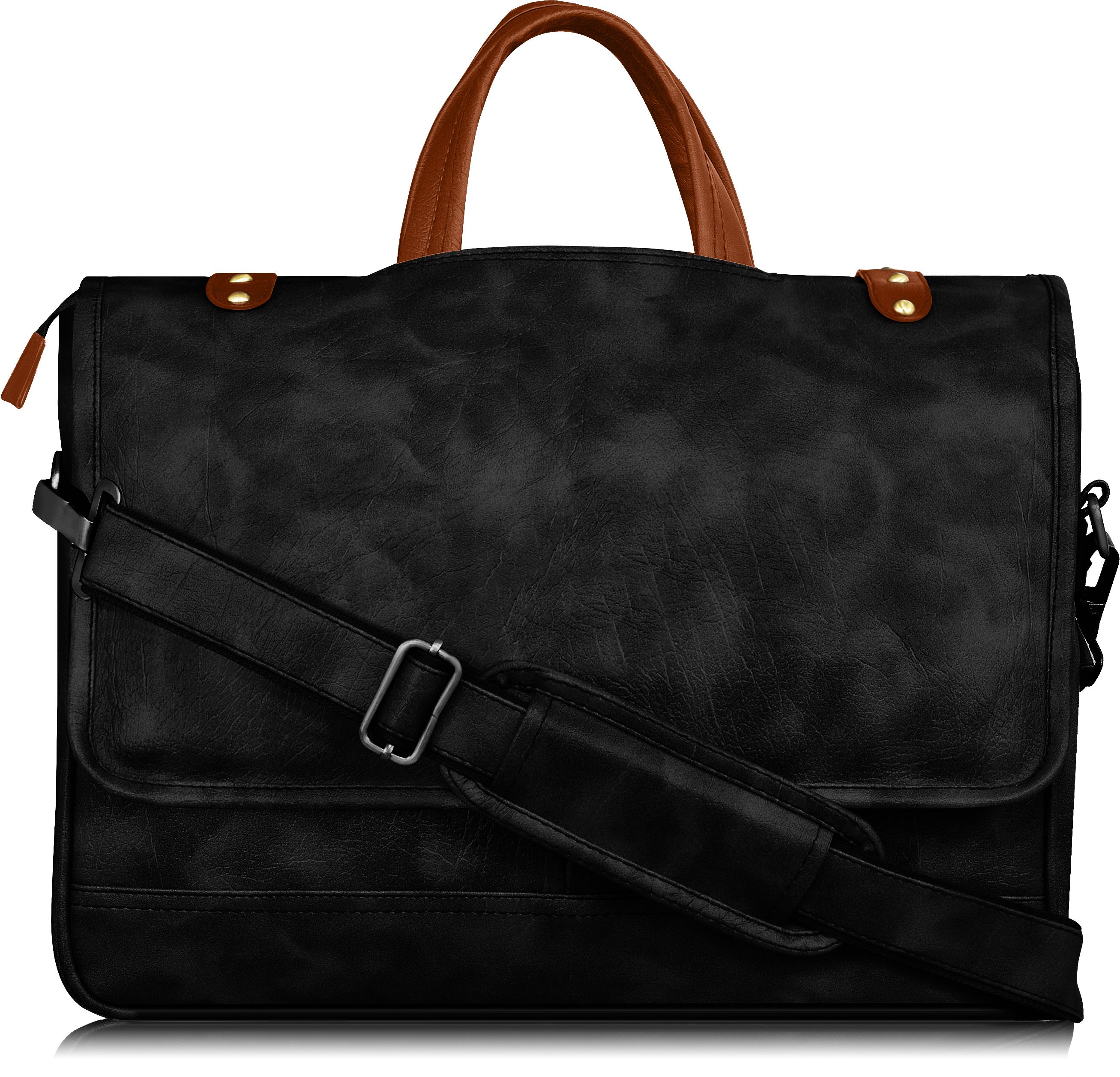 Black & Tan Color Faux Leather 10L Office Laptop Bag For Men BG48 Waterproof Messenger Bag-image-41