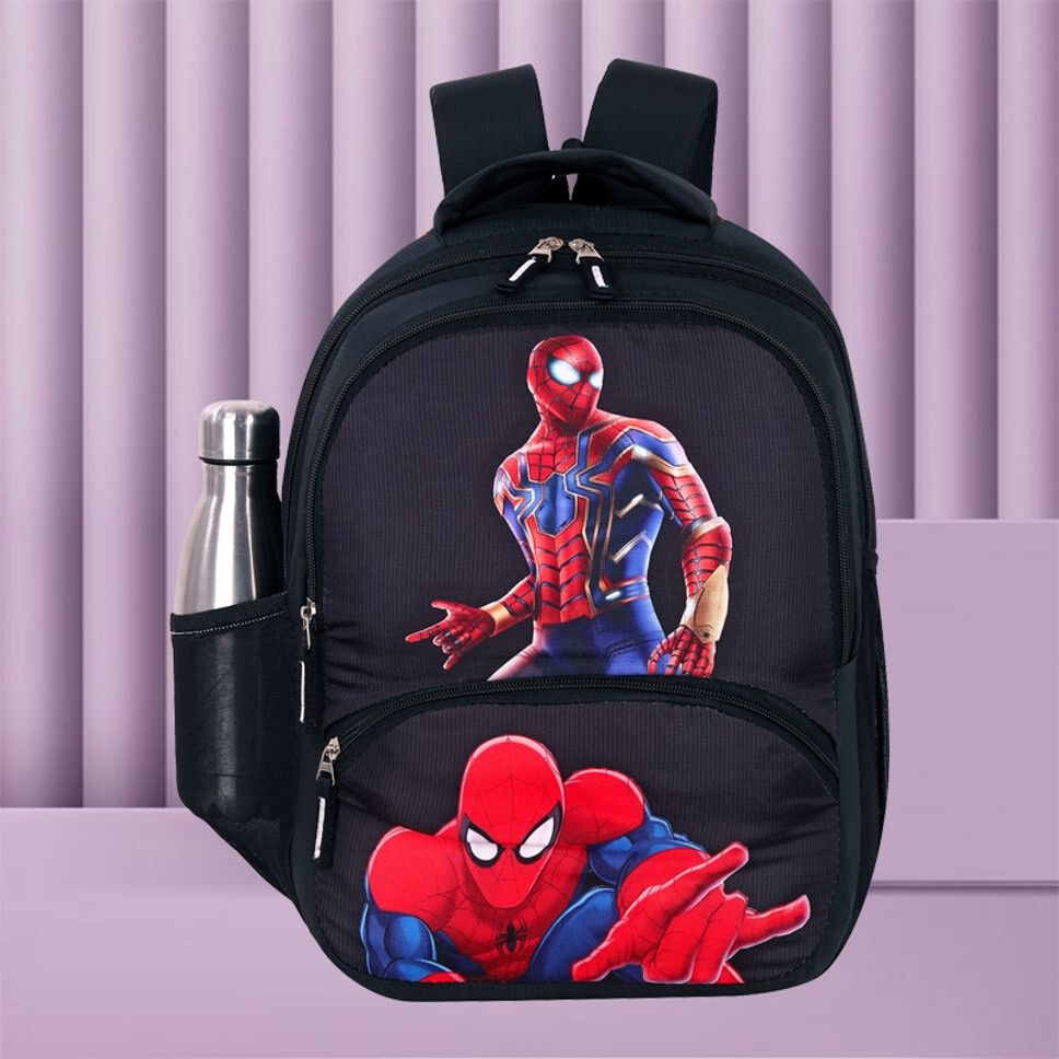 Cartoon Print Kids Backpack for Nursery to Class 3 Spider Theme Waterproof Multipurpose Bag-image-2