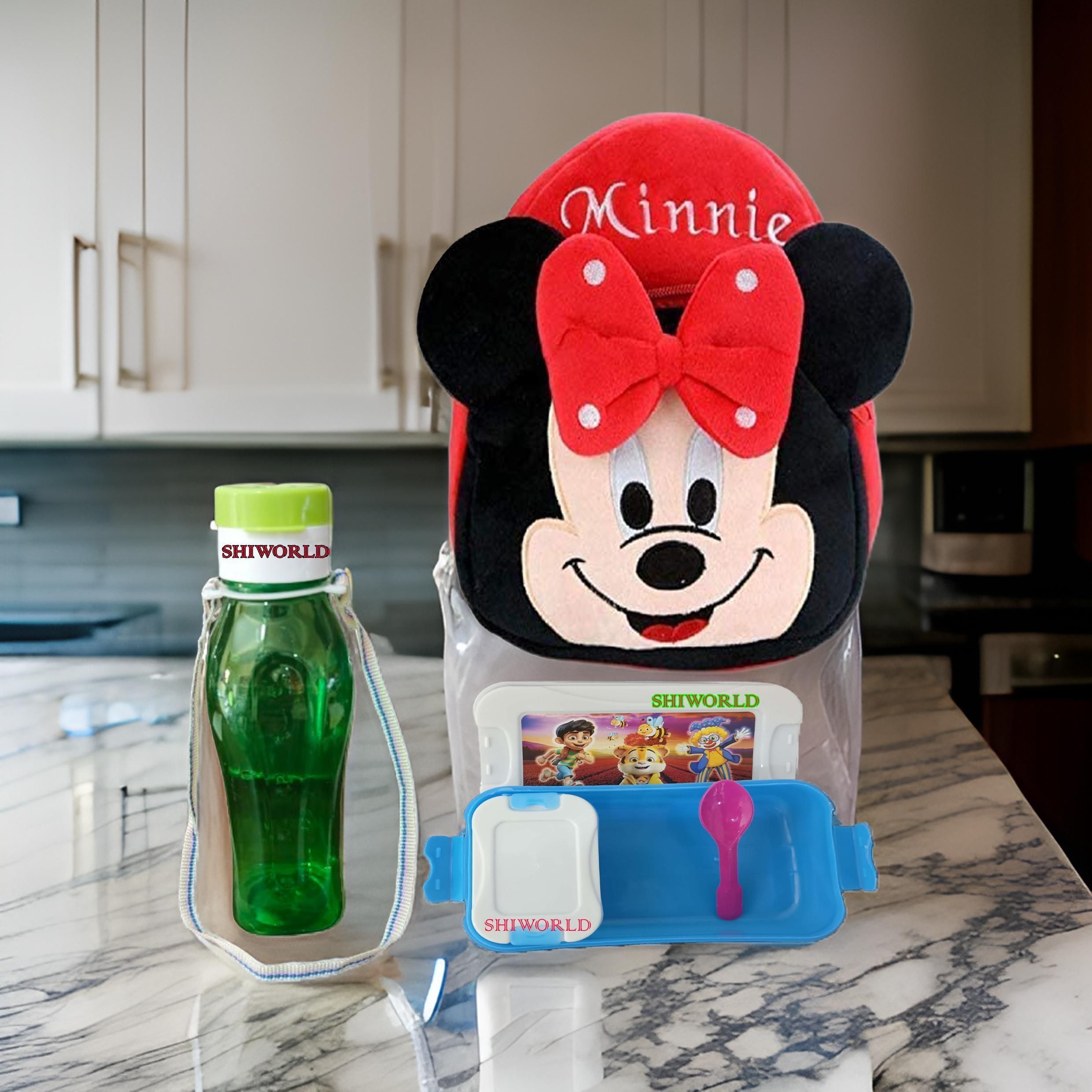 dystaarfit Red Minnie Kids School Bag WIth Free Water Bottle Lunch Box Design 66 Backpack-picture-15