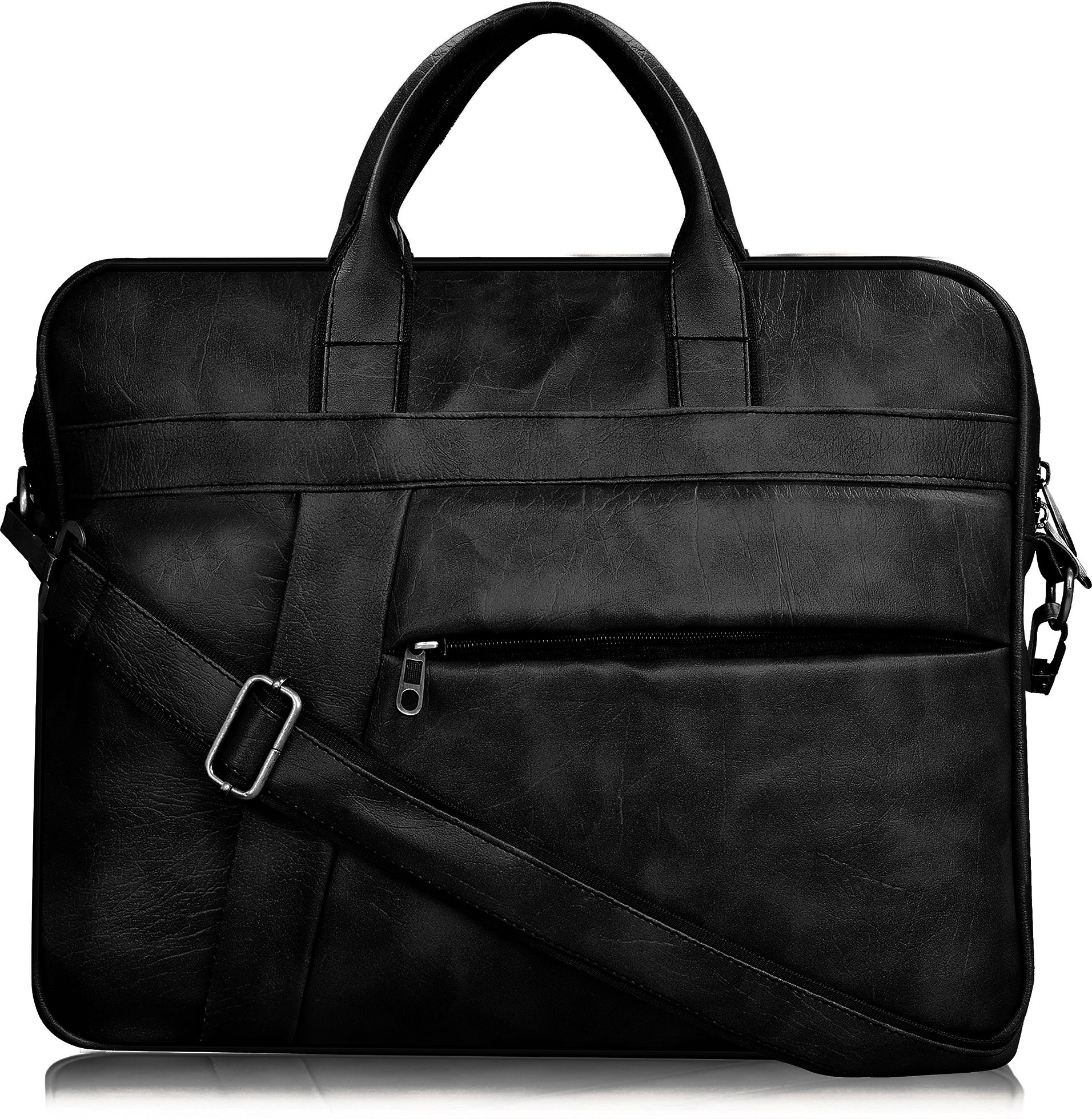 Black Color Faux Leather 10L Office Laptop Bag For Men & Women BG17 Waterproof Messenger Bag-image-29