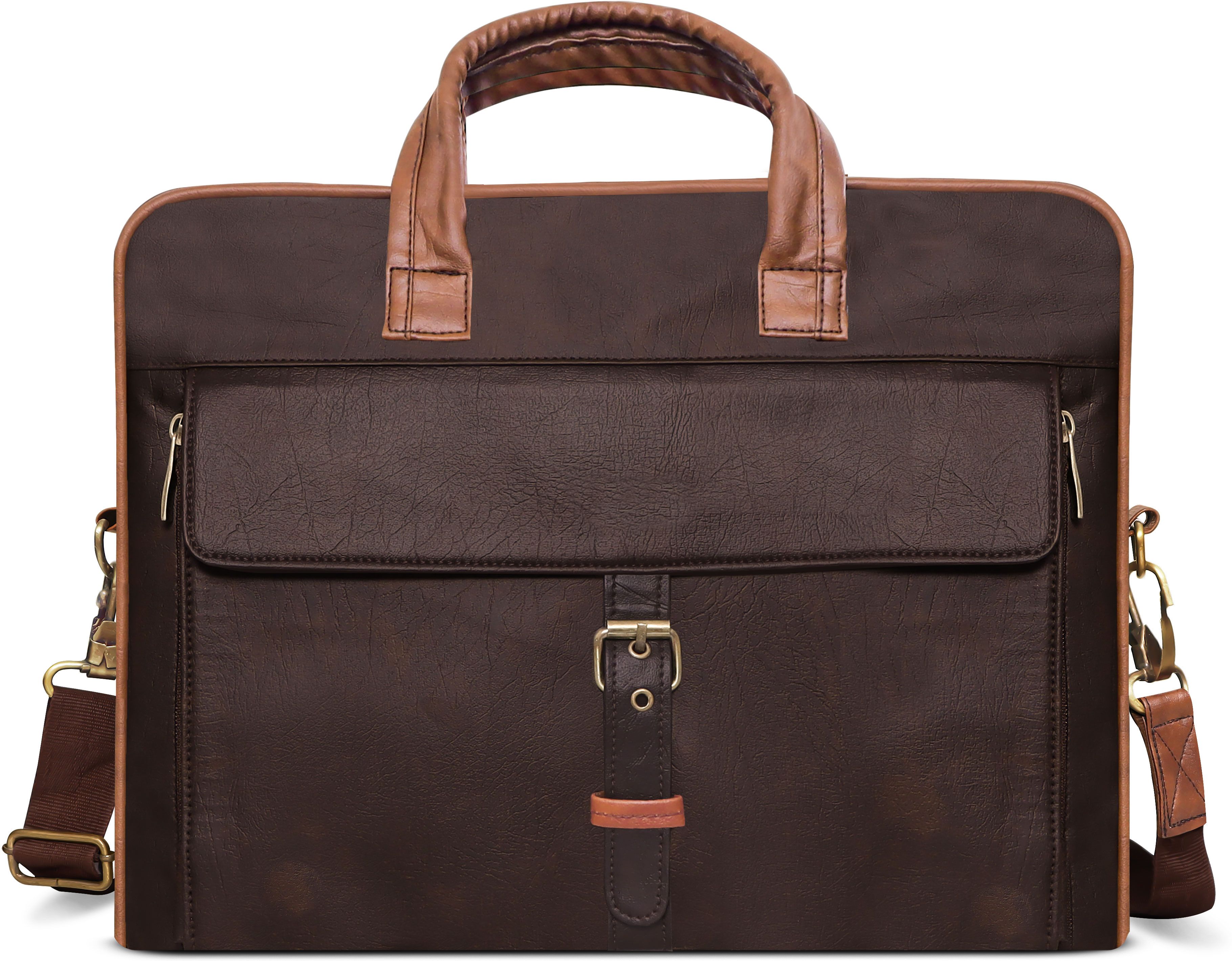 Brown Color Faux Leather 10L Office Laptop Bag For Men BG57 Waterproof Messenger Bag-image-21