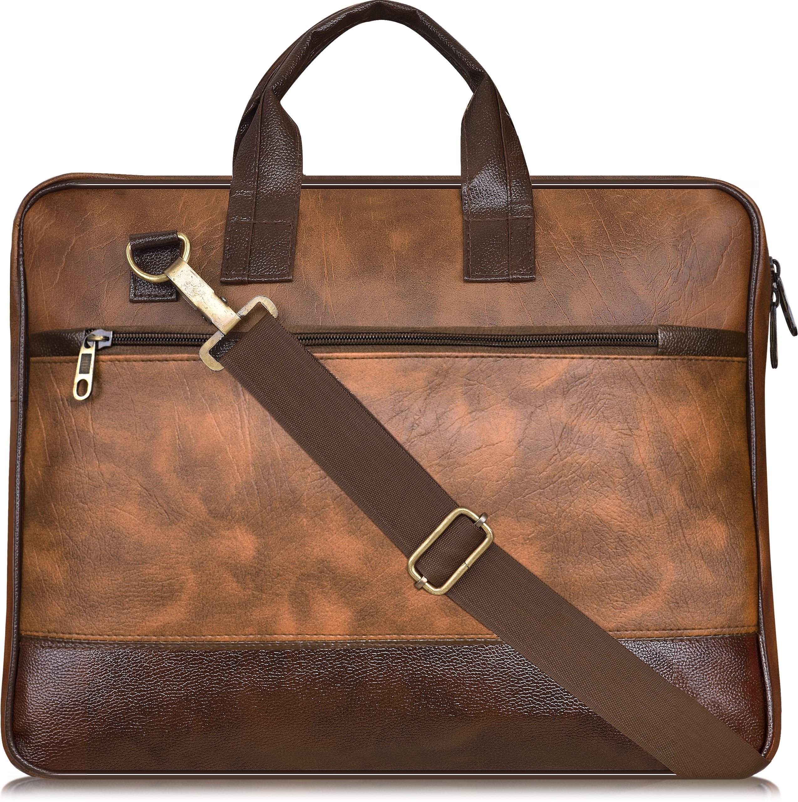 Tan & Brown Color Faux Leather 10L Office Laptop Bag For Men & Women BG12 Waterproof Messenger Bag-image-15