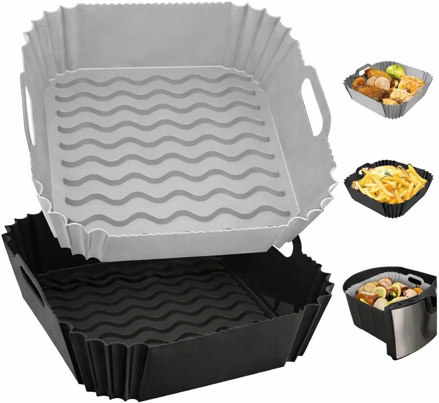 Air Fryer Liners I Square Silicone Basket Baking Tray 8 INCH Multi Color Fries Basket Serving Set-image-36