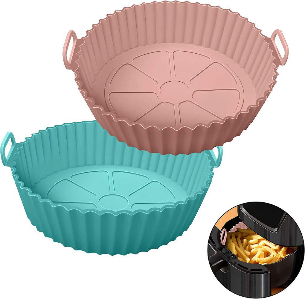Air Fryer Liners I Round Silicone Basket Baking Tray I Pot with Ear Handles Airfryer Tray-image-3