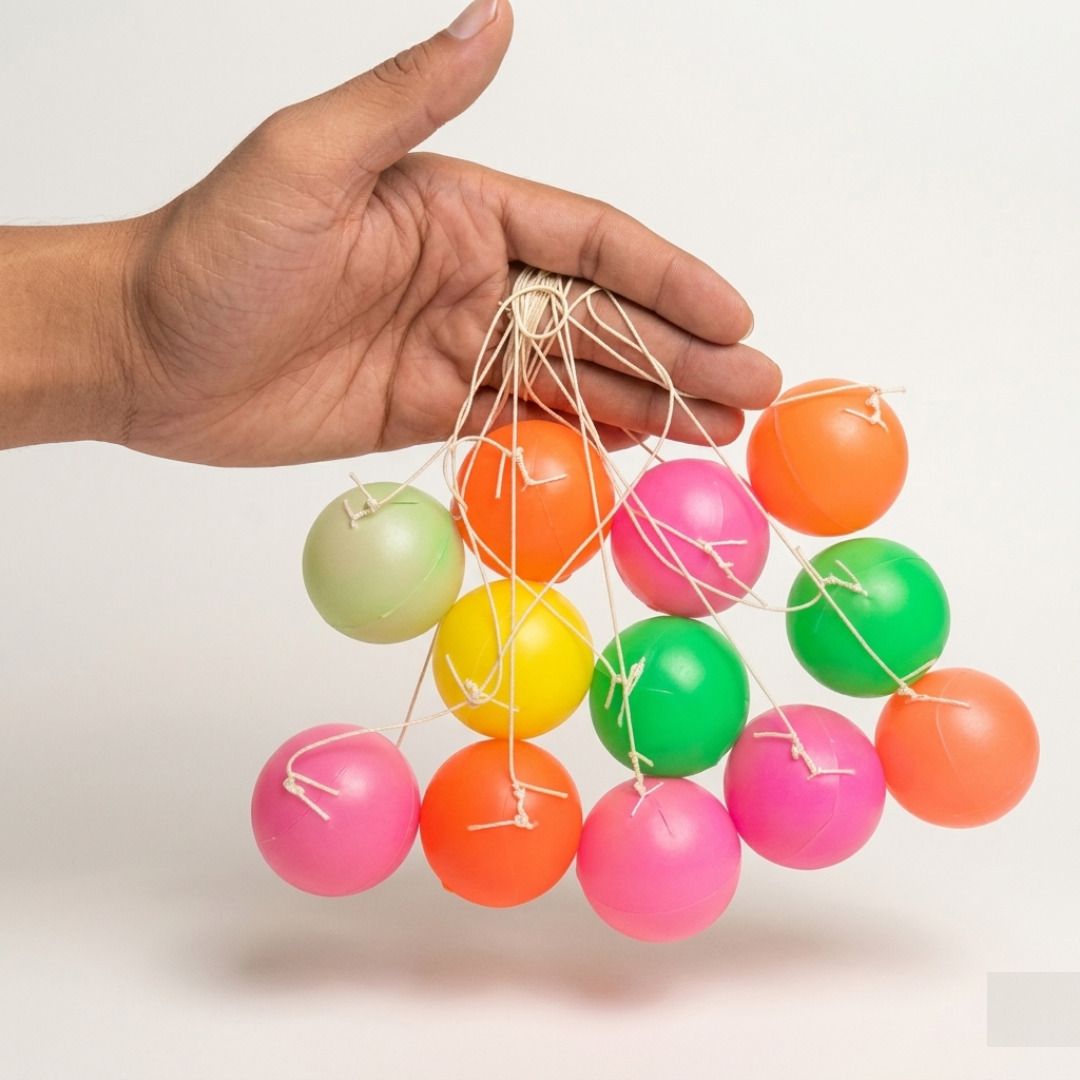 (Pack Of 12) Lara Lappa Ball With Rubber String | High Bounce Return Ball Throw Ball - Size: 1-image-26
