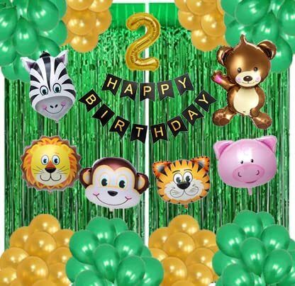 green jungle 2 year second birthday theme Happy Birthday Decoration Combo Kit-image-35