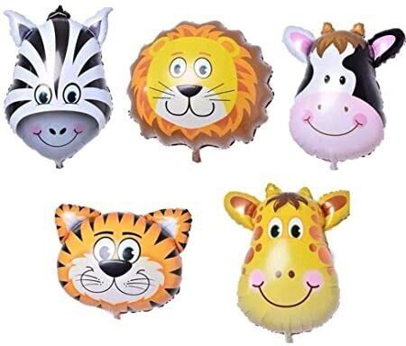 party midlinkerz Printed Animal Faces Set of 5 foil Balloon for Animal/Jungle Theme Decoration Balloon-picture-28