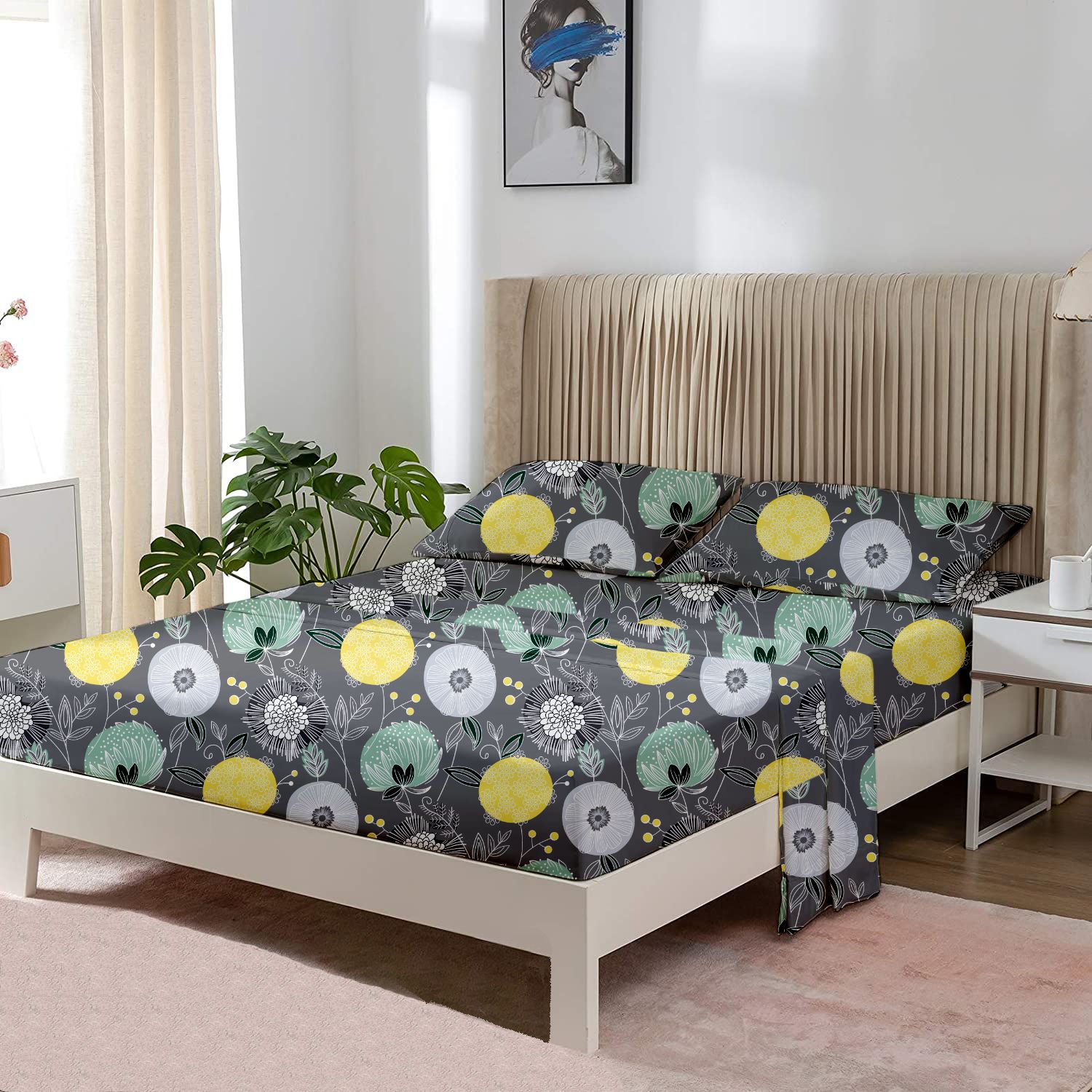 meckhome culture Cotton Double Flat 210 TC Floral 1 Bedsheet with 2 Pillow Covers-picture-30