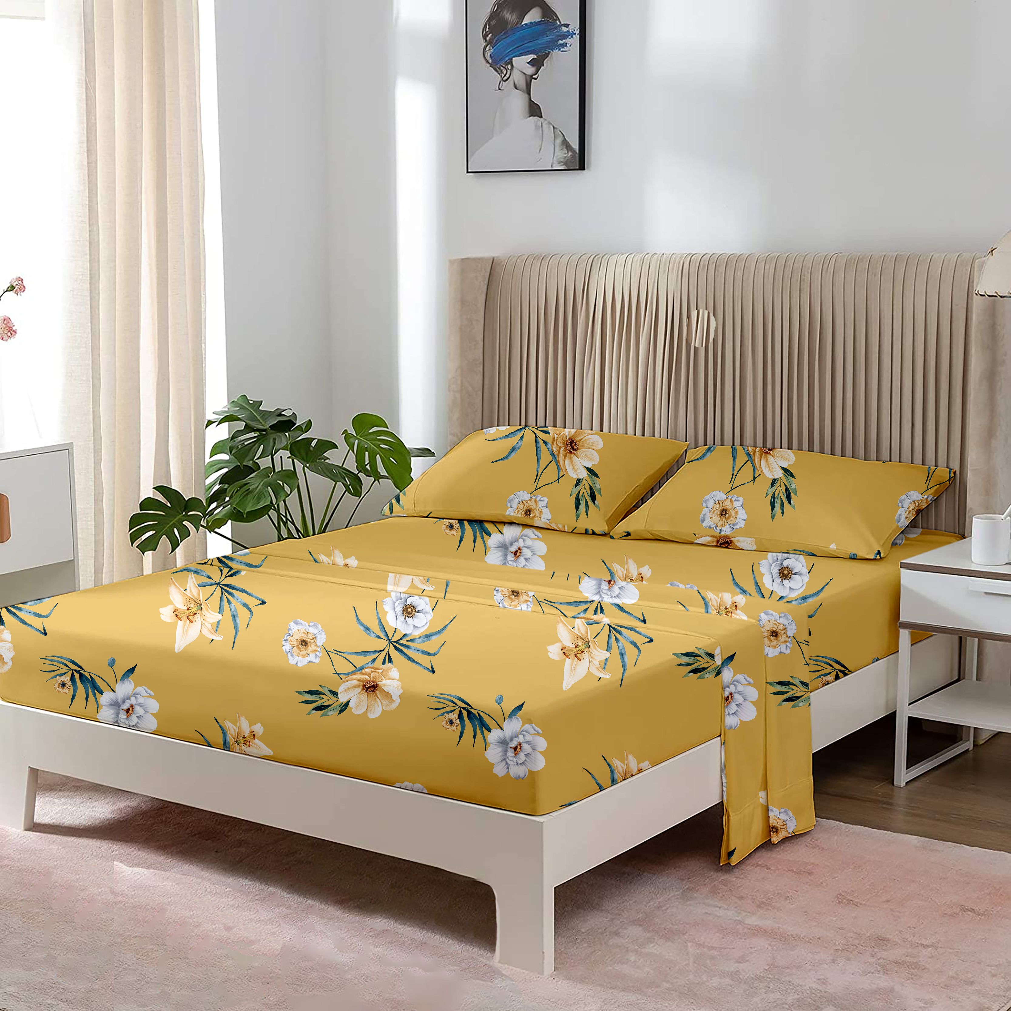 meckhome culture Cotton Double Flat 210 TC Floral Bedsheet-picture-36