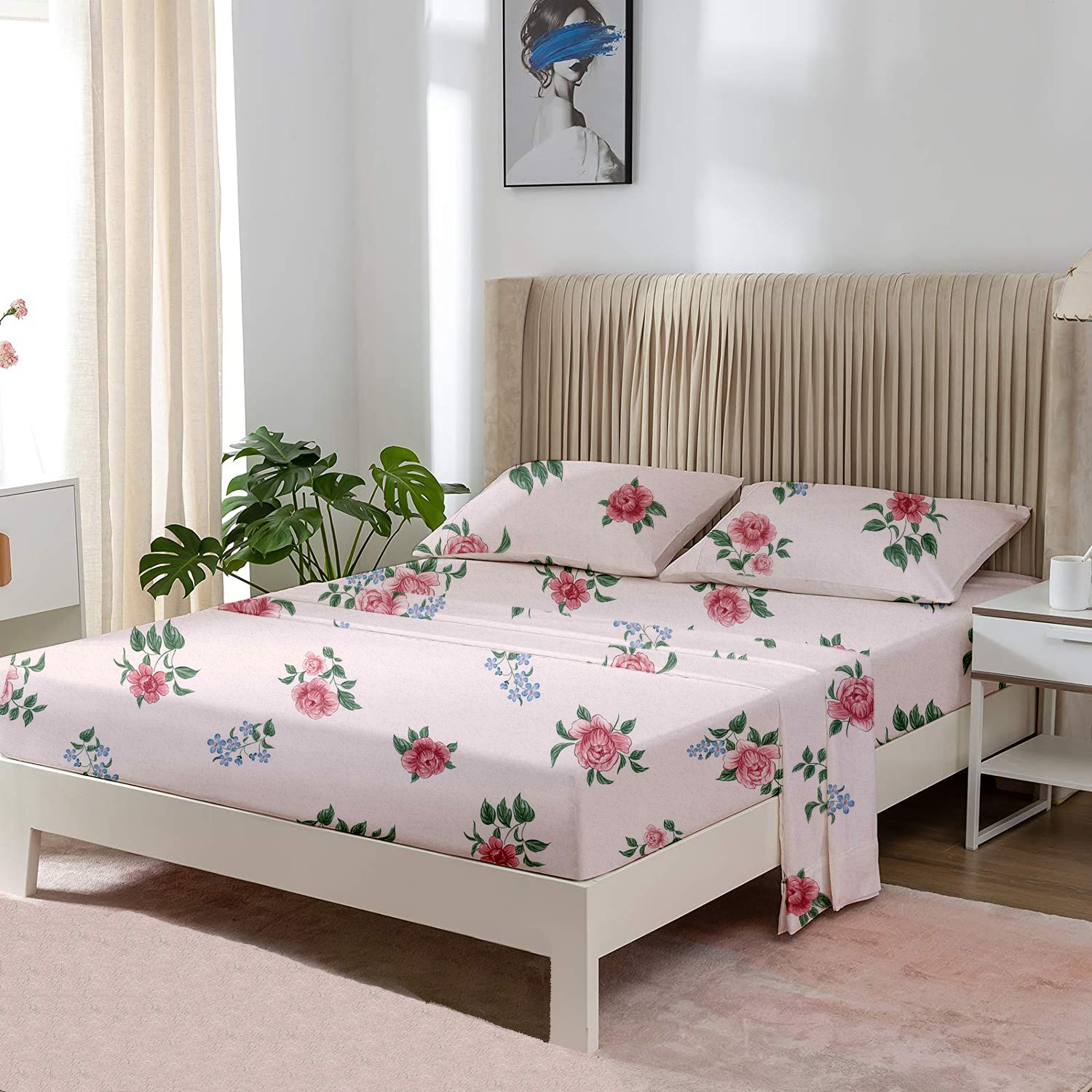 meckhome culture Cotton Double Flat 210 TC Floral Bedsheet-picture-12
