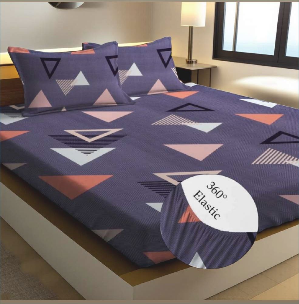 geeta homes Cotton Queen Fitted (Elastic) 180 TC Floral 1 Summer Bedsheet with 2 Pillow Covers-picture-23