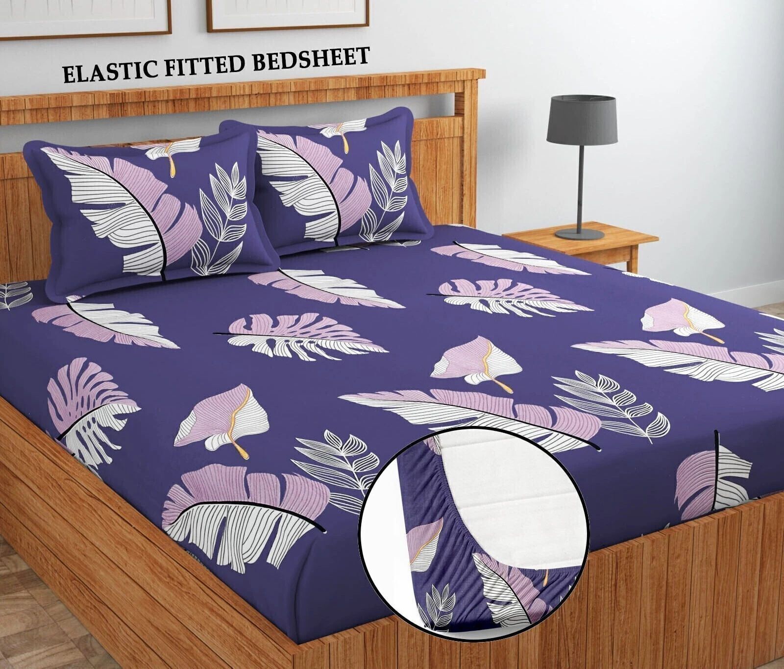 bm decor Cotton Double Fitted (Elastic) 244 TC Printed 1 Summer Bedsheet with 2 Pillow Covers-picture-7