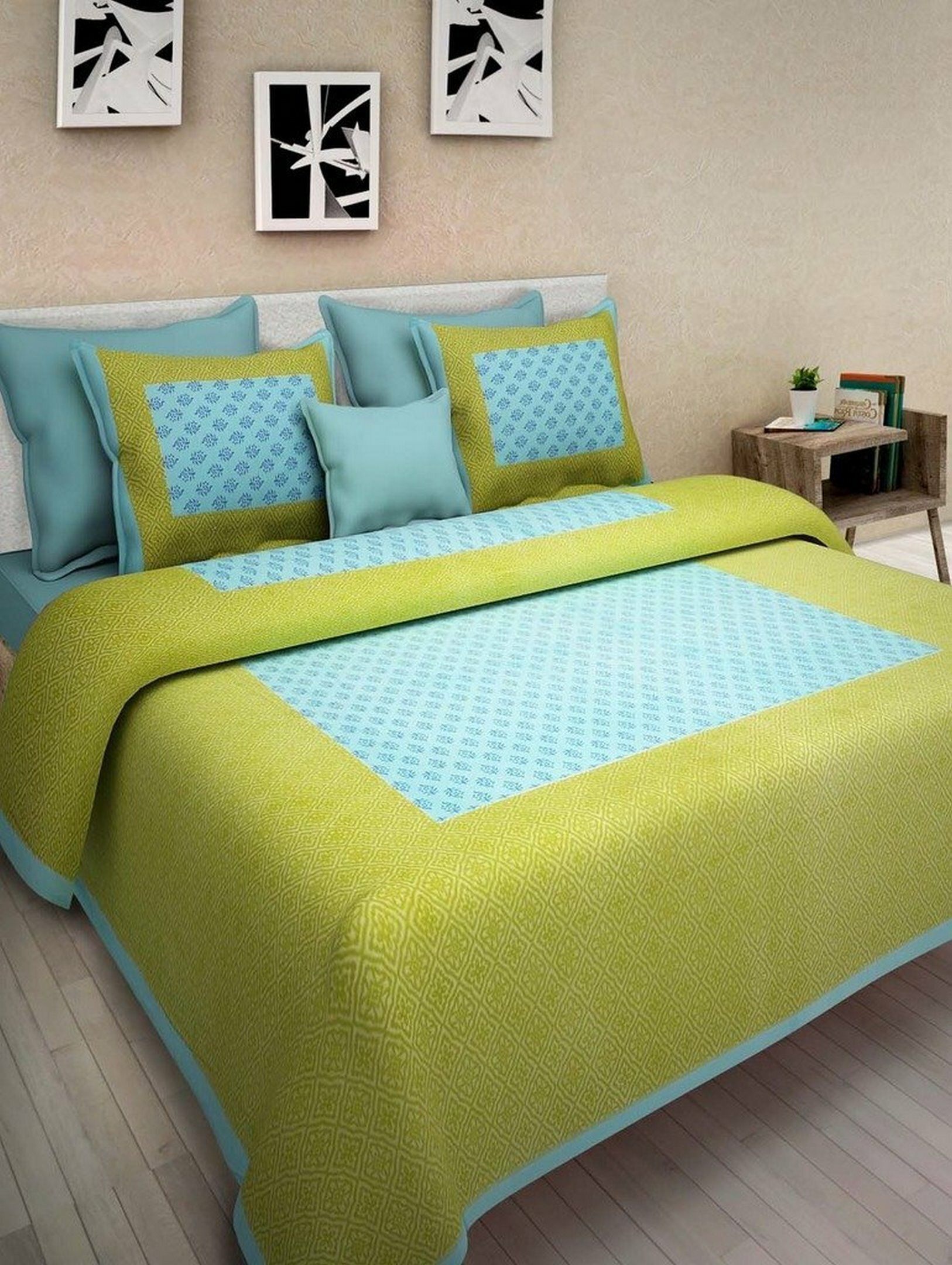 150 TC Cotton Queen Printed Fitted (Elastic) Bedsheet-image-23