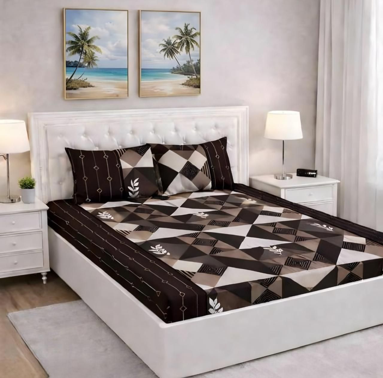 geeta homes Cotton Queen Fitted (Elastic) 180 TC Floral 1 Summer Bedsheet with 2 Pillow Covers-picture-28