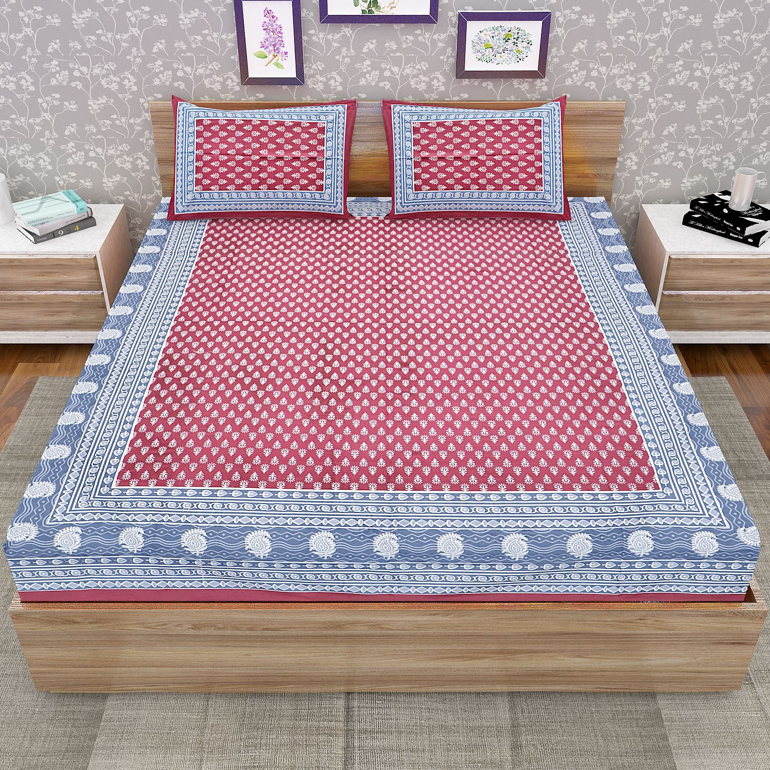 riya fabrics 140 TC Cotton Double Printed Flat Bedsheet-picture-28