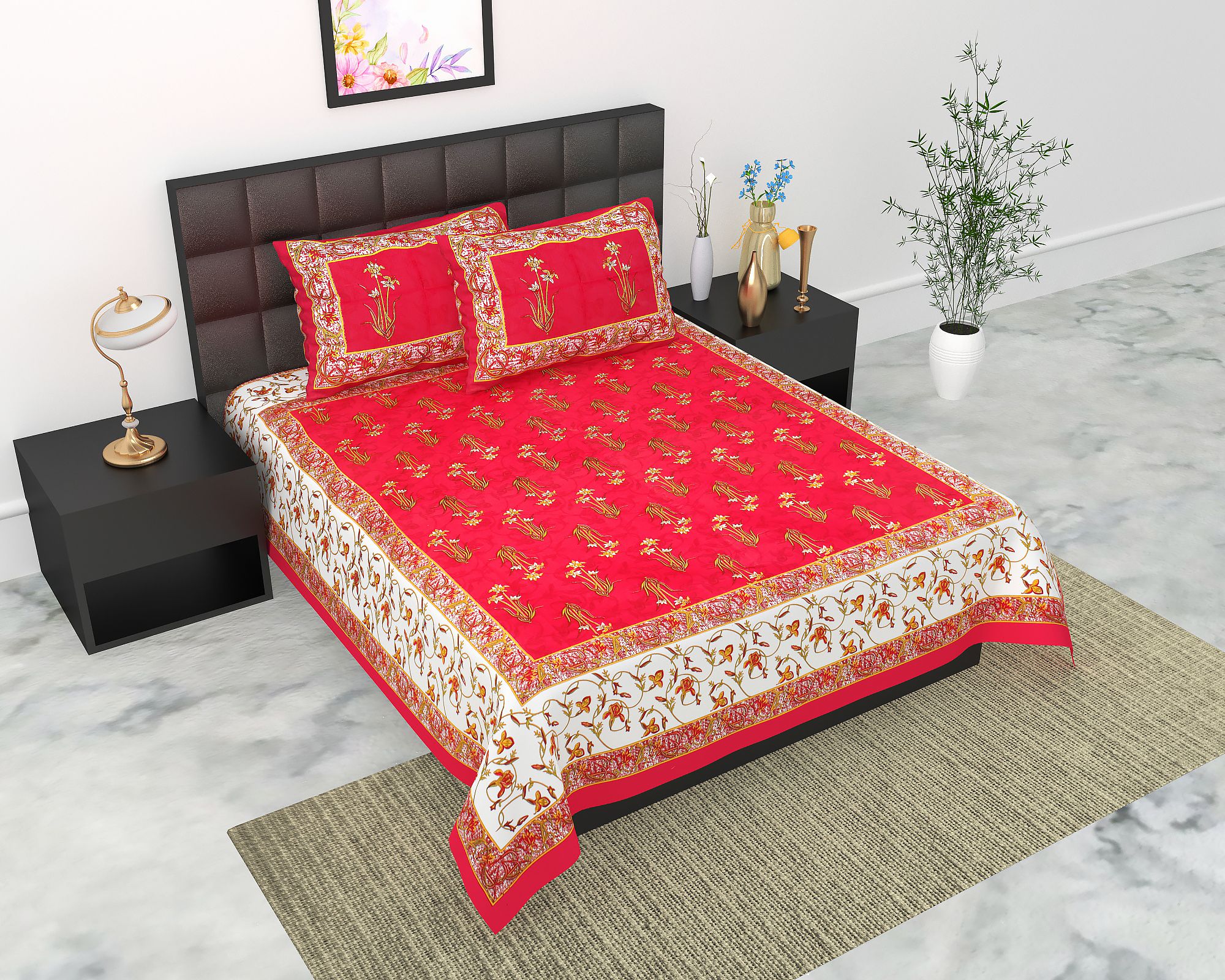 Cotton Double Flat 144 TC Floral 1 Bedsheet-image-9