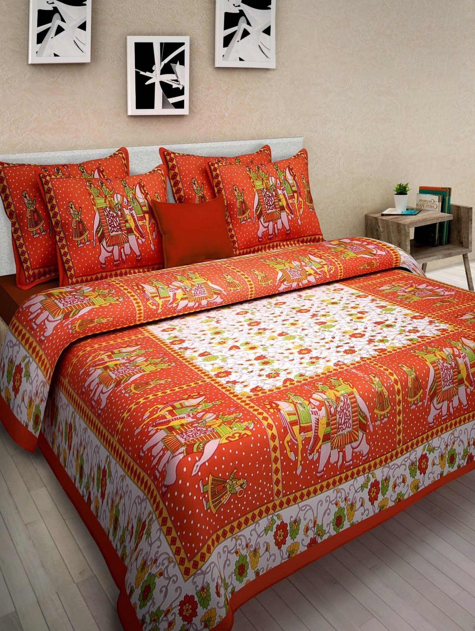 s r enterprises 141 TC Cotton Queen Jaipuri Prints Flat Bedsheet-picture-23