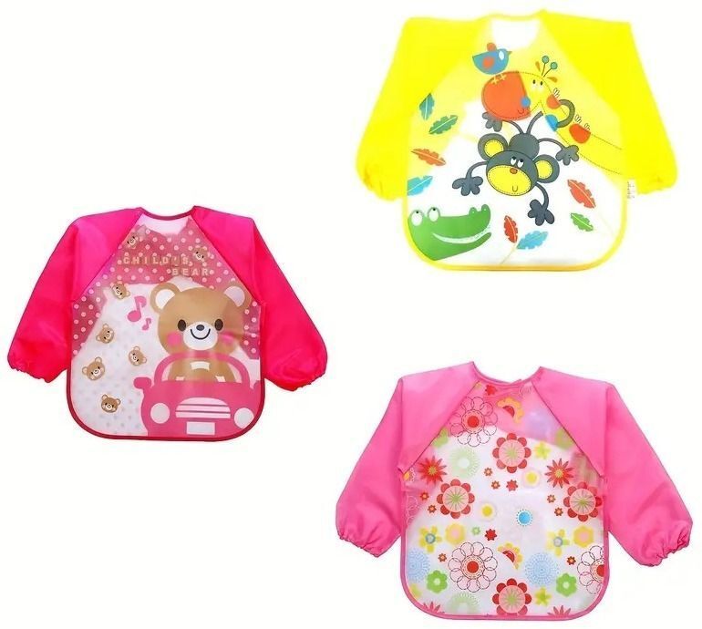 flengo; made for you 3PC Full Sleeves Washable Waterproof Bib Apron for Babies & Kids (Multicolor)-picture-27