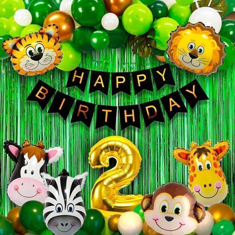 2nd Birthday Jungle Birthday Decorations Kit for Kids-5 animal Faces,40 balloons-image-20