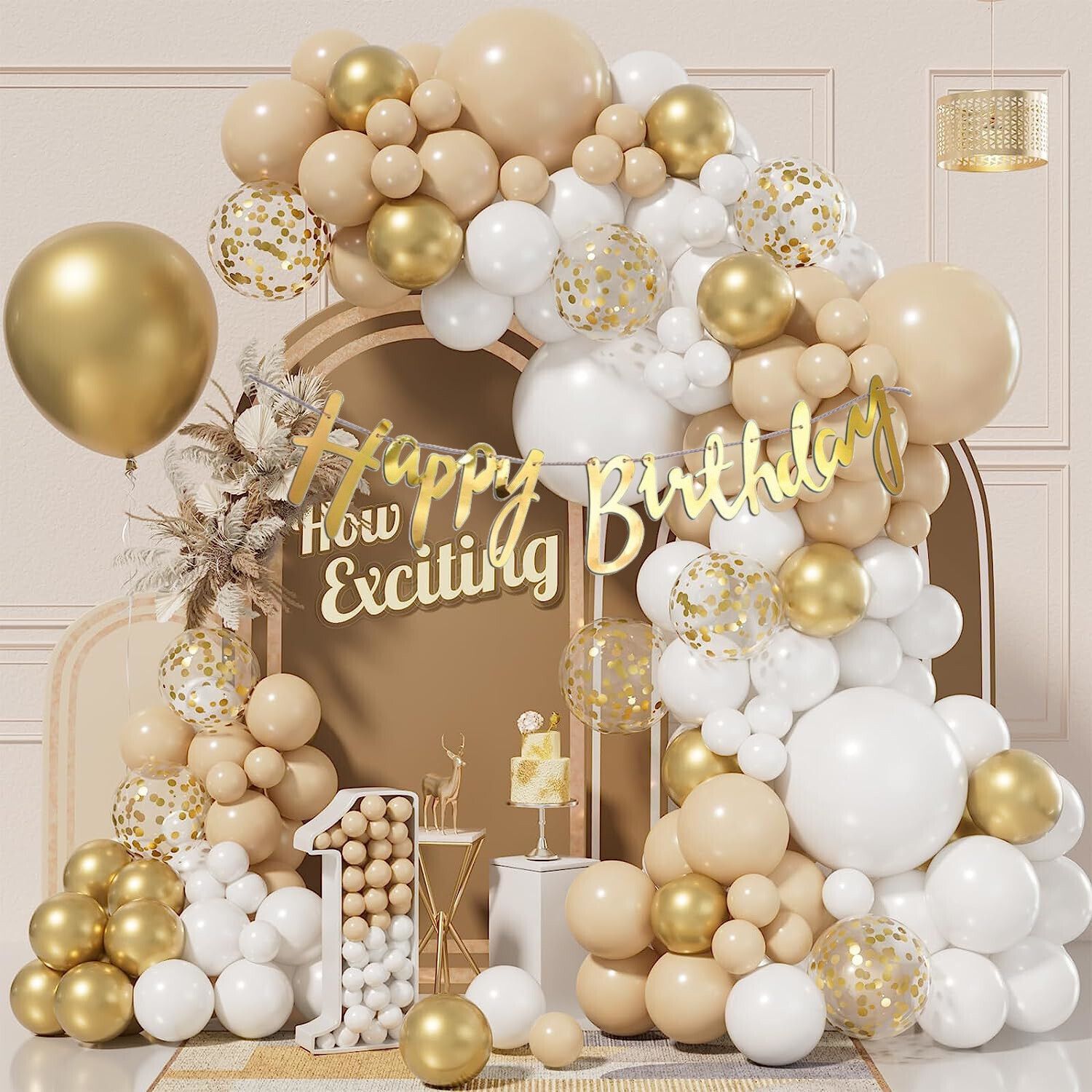 White Golden Balloons, Happy Birthday Banner Decoration Kit Pack Of 42-image-45