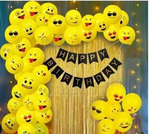 party midlinkerz Emoji Balloons Banner Fringe Curtain Birthday Decoration Kit Items Set Combo-picture-39