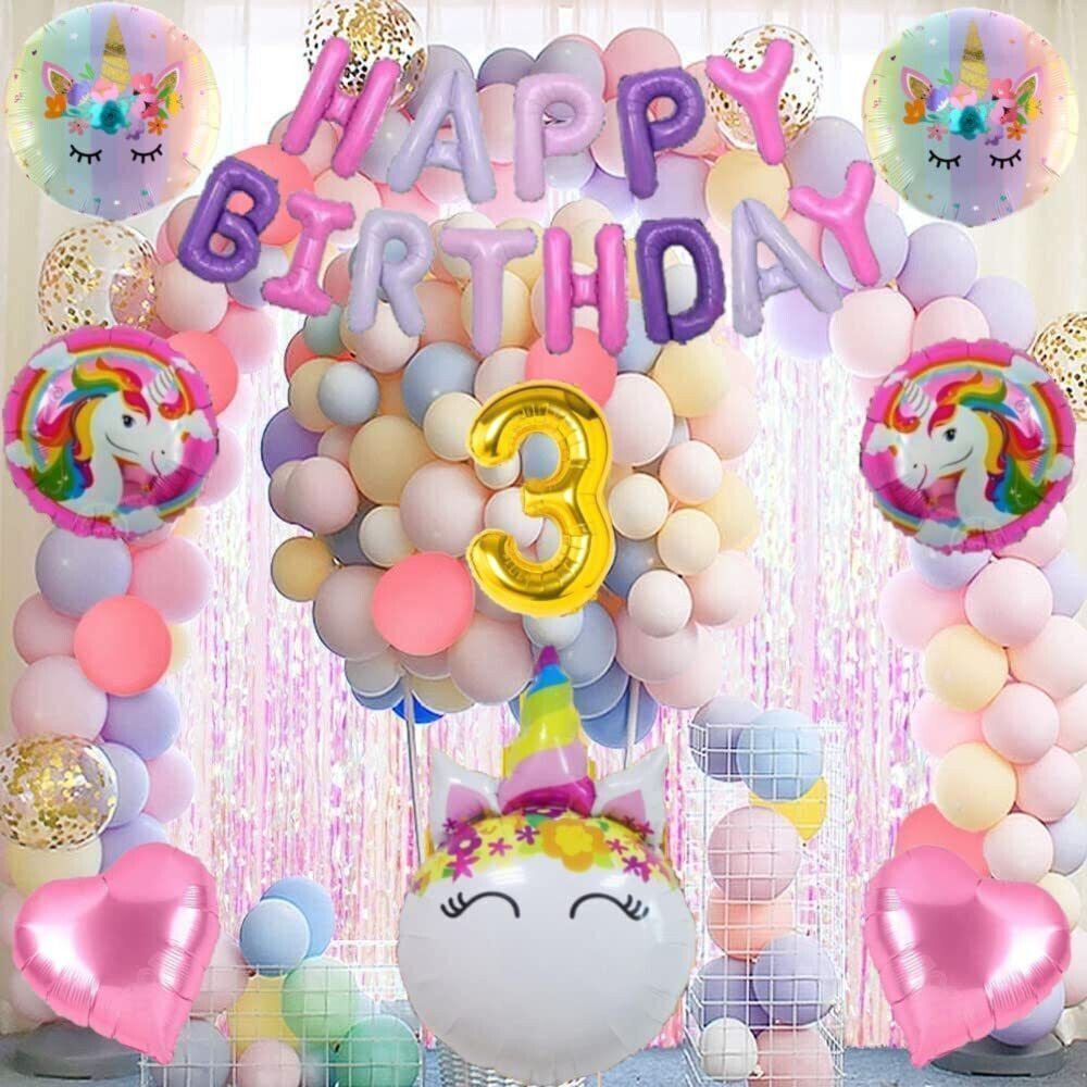 No 3 Gold Balloons with Unicorn Theme Birthday Decoration Items or Kit for Girls-image-38