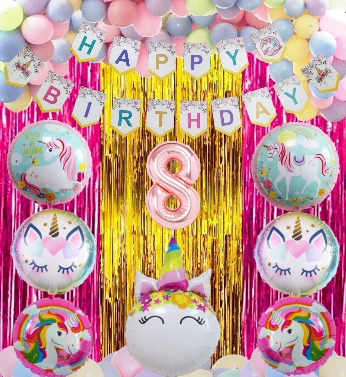 No 8 Rose Gold Balloons with Unicorn Party Theme Birthday Decoration Items-image-31