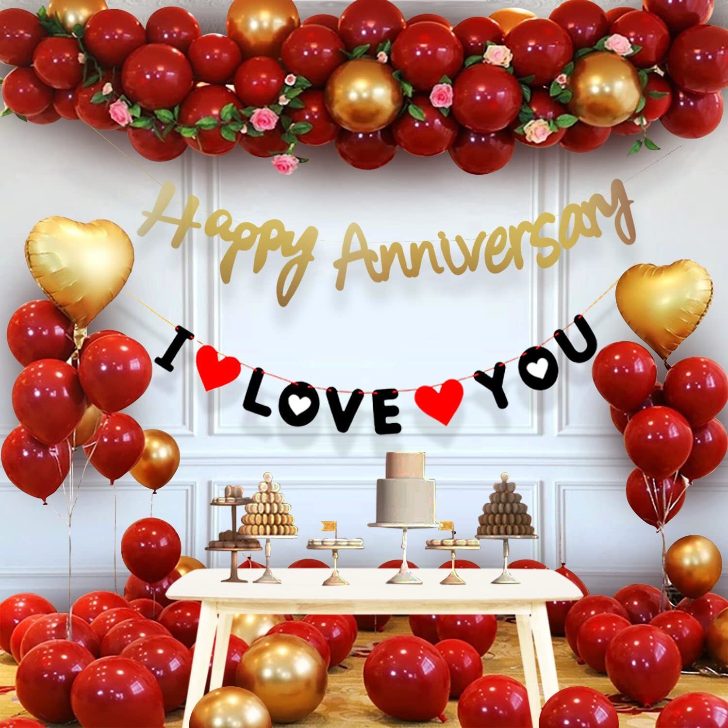 Printed Happy Anniversay Decoration Kit Combo For Husband Wife Couple Balloon
