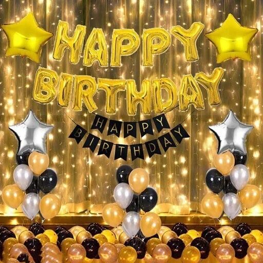 Solid 1 Set of Happy Birthday Foil WITH 2 set of 9 mtr fairy light Balloon Bouquet