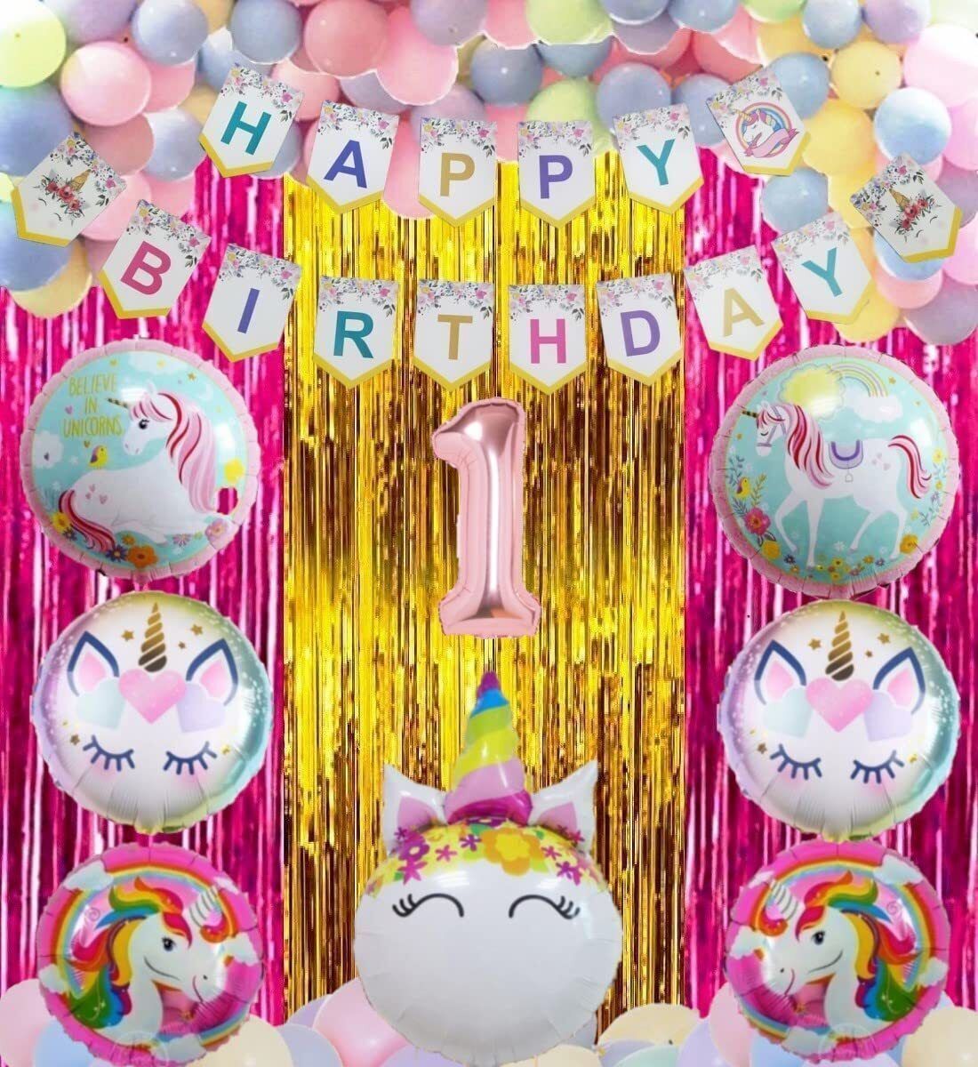 No 1 Rose Gold Balloons with Unicorn Party Theme Birthday Decoration Items-image-32