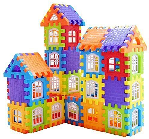 Blocks for Kids House Construction Building Blocks for Boys with Windows Toy Set, Smooth Rounded Edged, DIY Combo, Plastic (House Blocks - 72 Piece ) - Multicolor