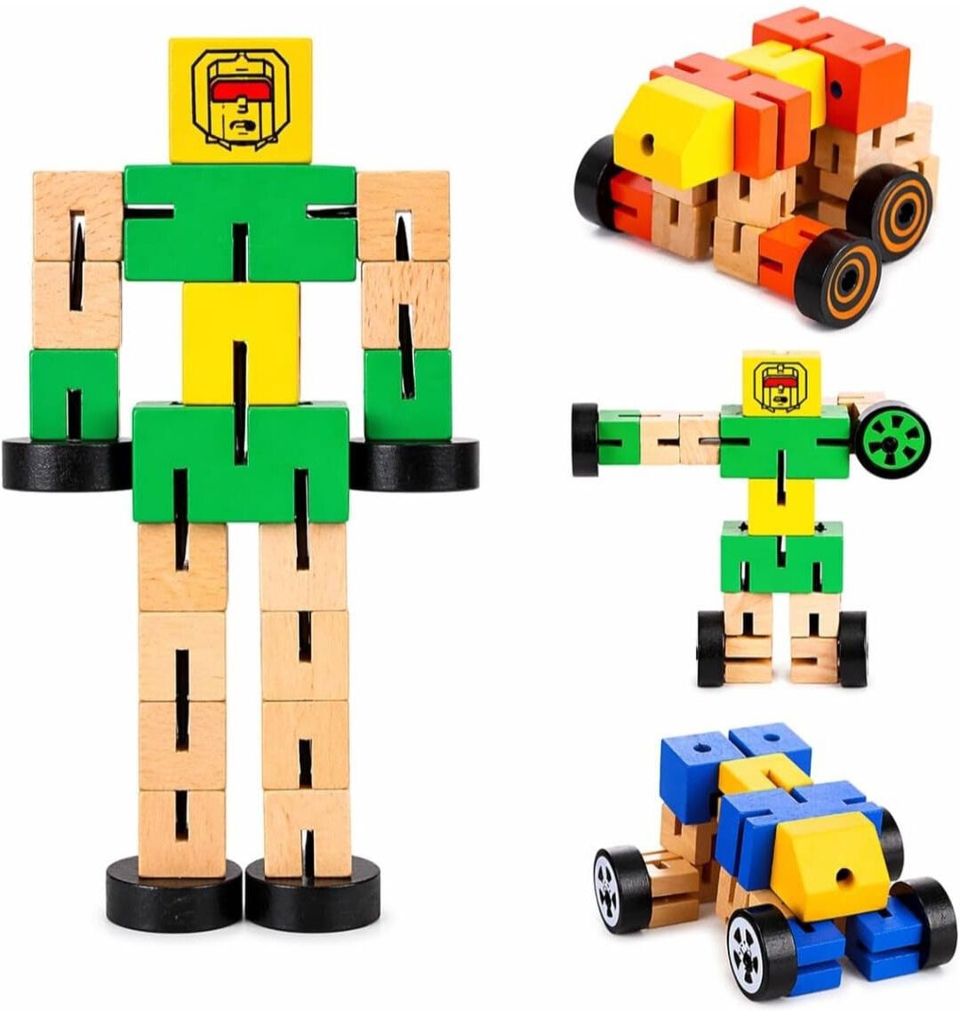 chutti toys Wooden Transforming Robot to Car Toy | Flexible Construction Toy-picture-36