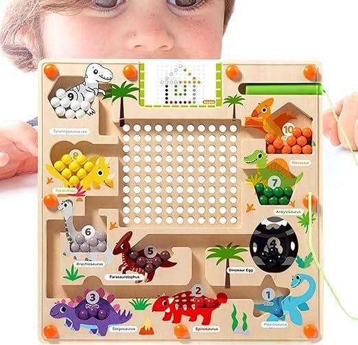 glenston Fun Dinosaur Maze Puzzle wooden Toy and Number Sorting with Magnetic Wand 22 cm Archery Board-picture-14