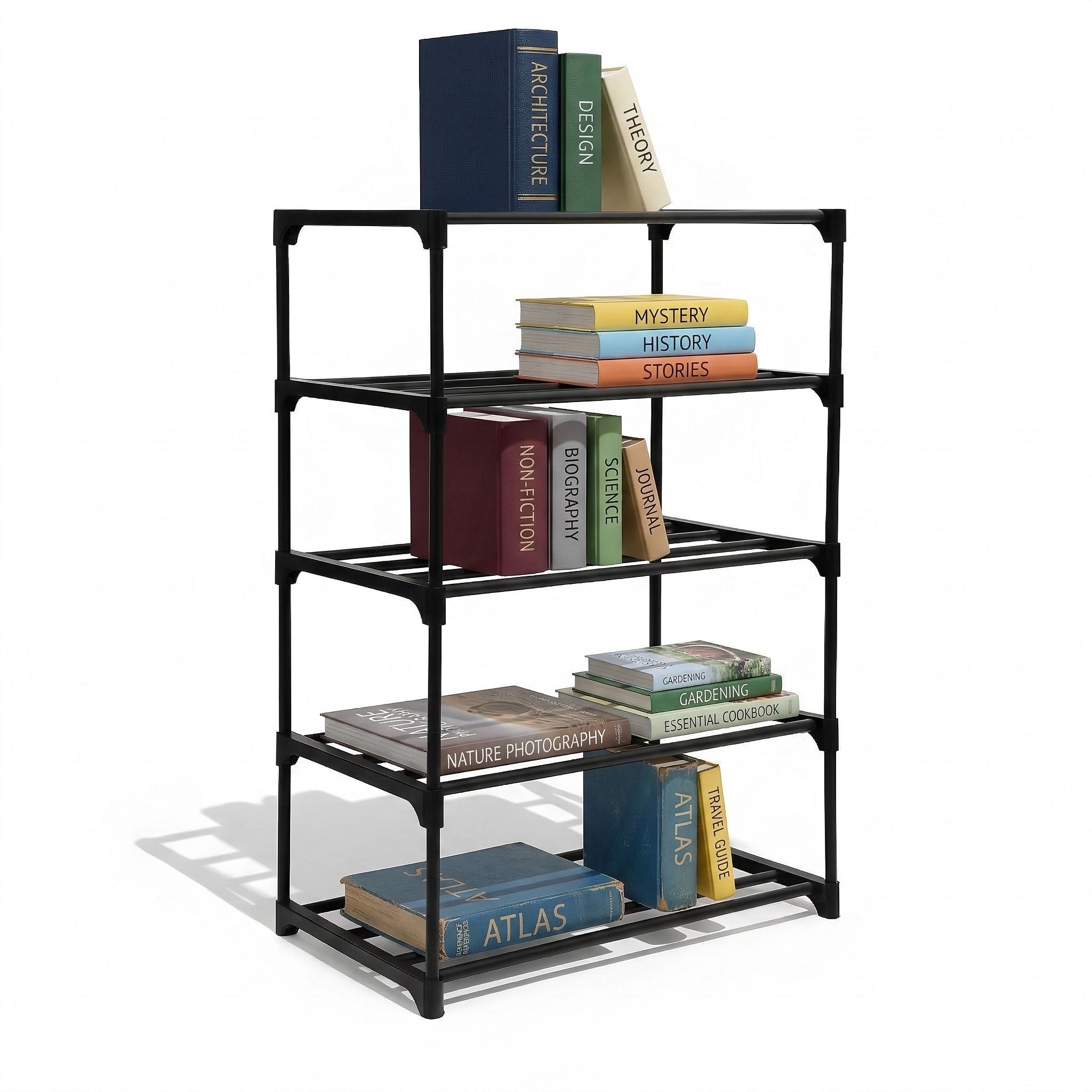 flovr 5 Tier Plastic Storage Rack Multipurpose Bookshelf Organizer Shelf Rack Plastic Open Book Shelf-picture-47