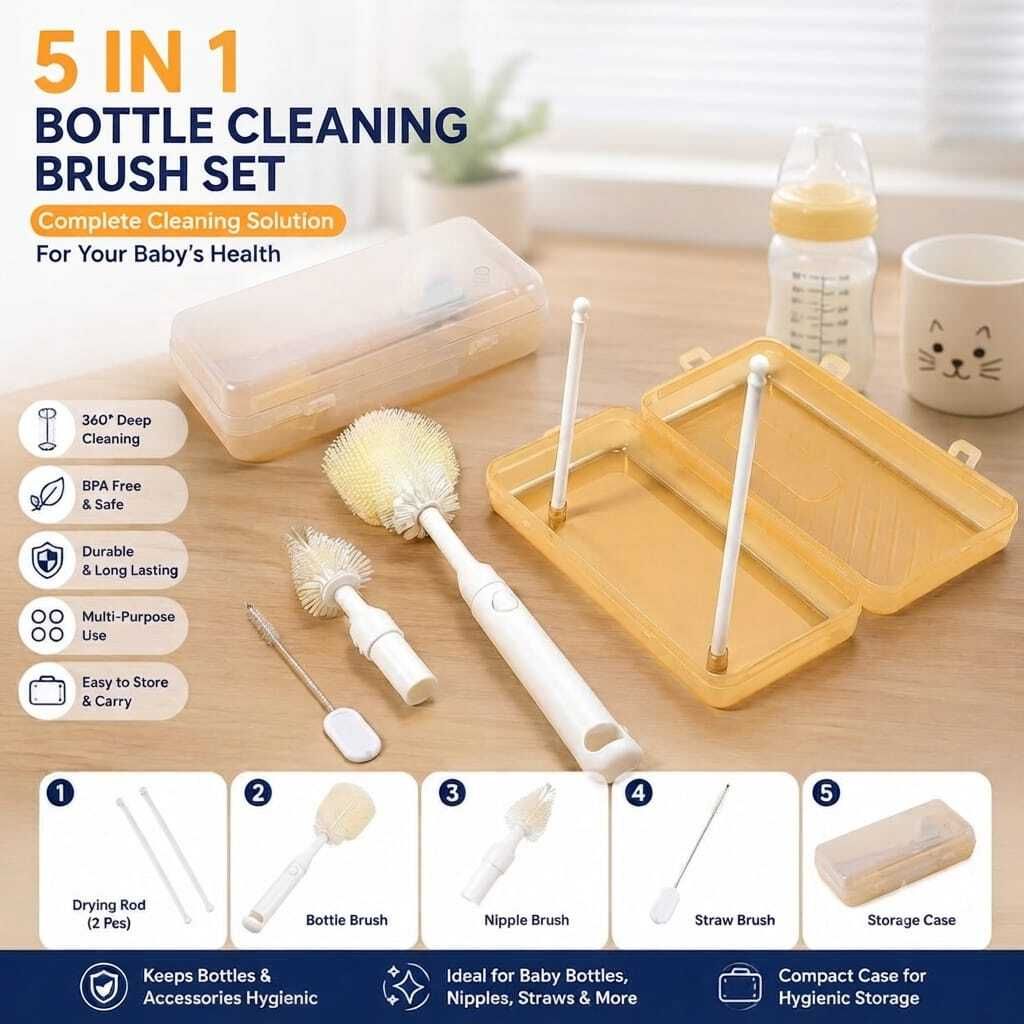 navrangi 5-in-1 Baby Bottle Cleaning Brush Set with Drying Rods-picture-30