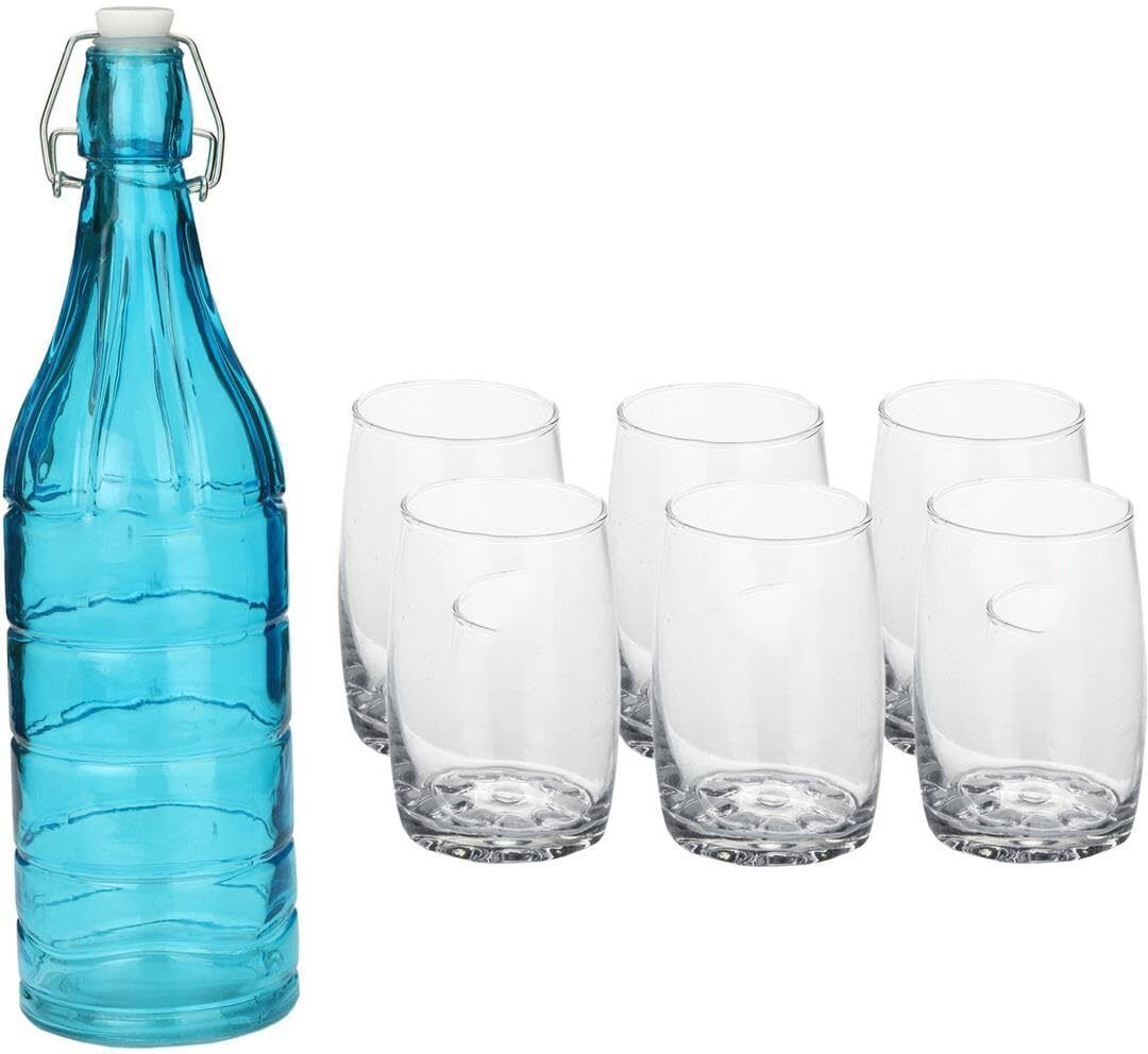 Somil Serving Beverage Glass Set With Blue Bottle And Seven Glasses Combo Pack- A71 Jug Bottle Glass Set-picture-10