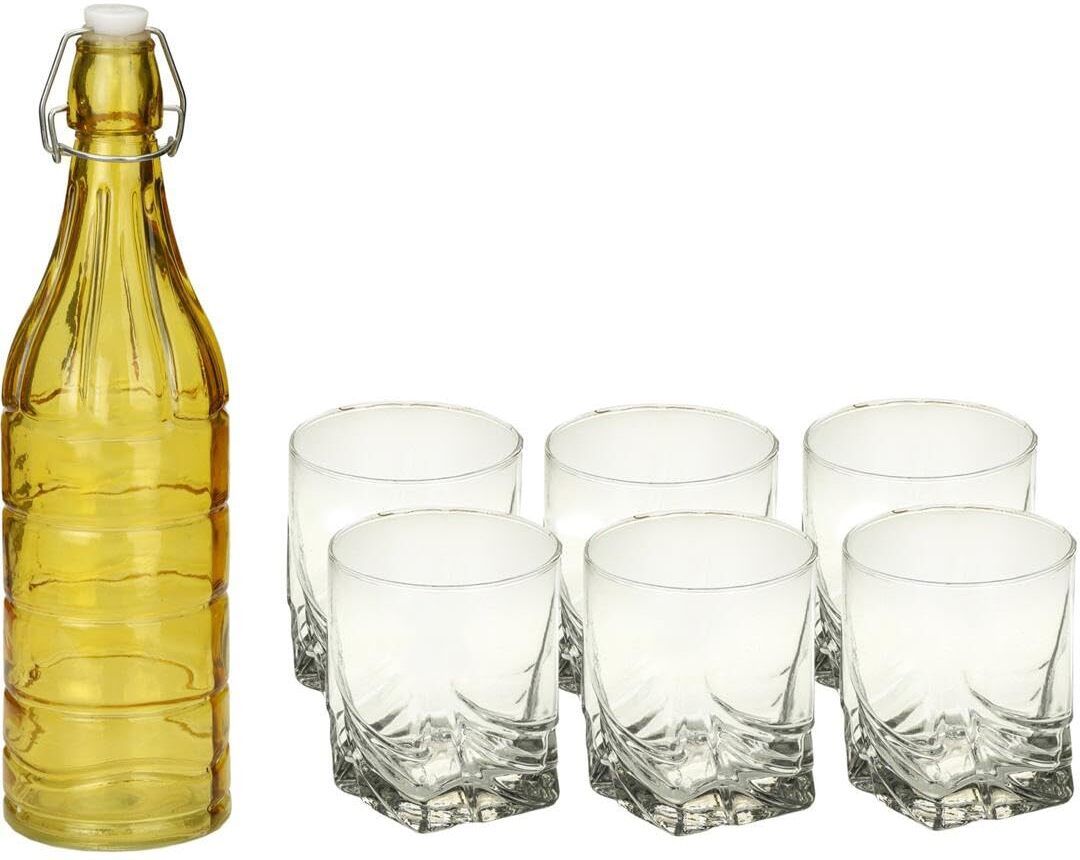Somil Serving Beverage Glass Set With Yellow Bottle And Seven Glasses Combo Pack- A101 Jug Bottle Glass Set-image-8