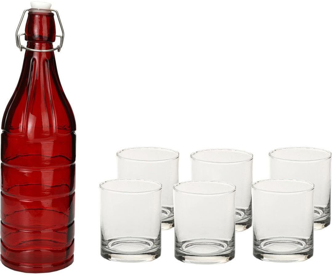 Somil Serving Beverage Glass Set With Red Bottle And Seven Glasses Combo Pack- A104 Jug Bottle Glass Set-image-38