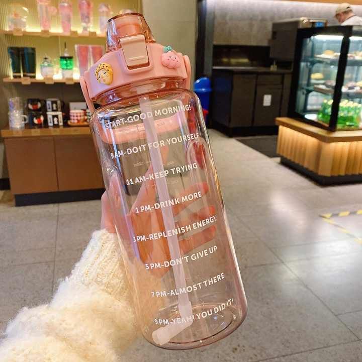 2 Liter Transparent Motivational leakproof BPA Free marker gym water bottle 2000 ml Plastic Bottle-image-18
