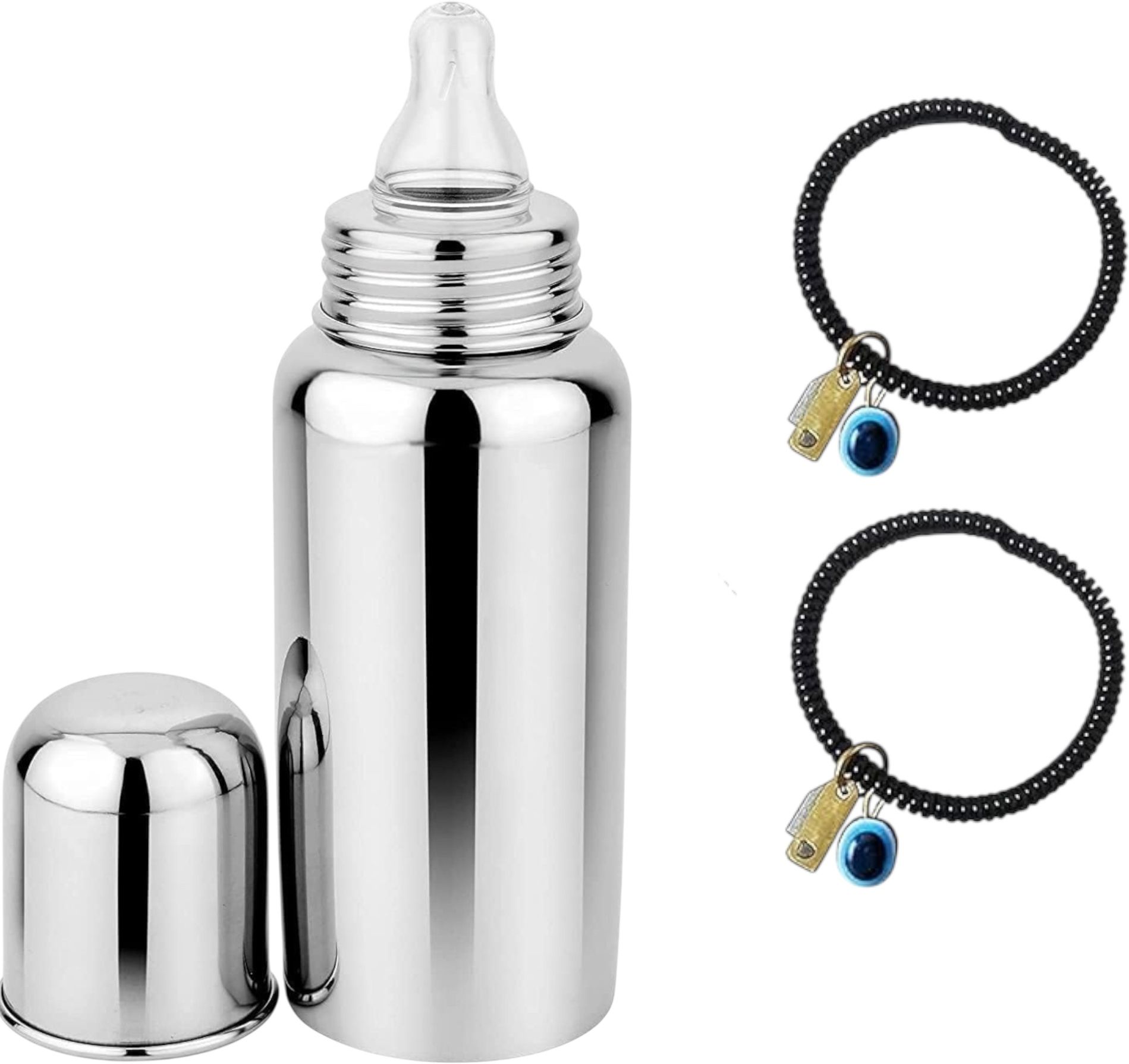 ADF-Stainless Steel Baby Milk Feeding Bottle with Silicone Nipple 300ML (Silver) Stainless Steel Baby Milk Feeding Bottle Tongs