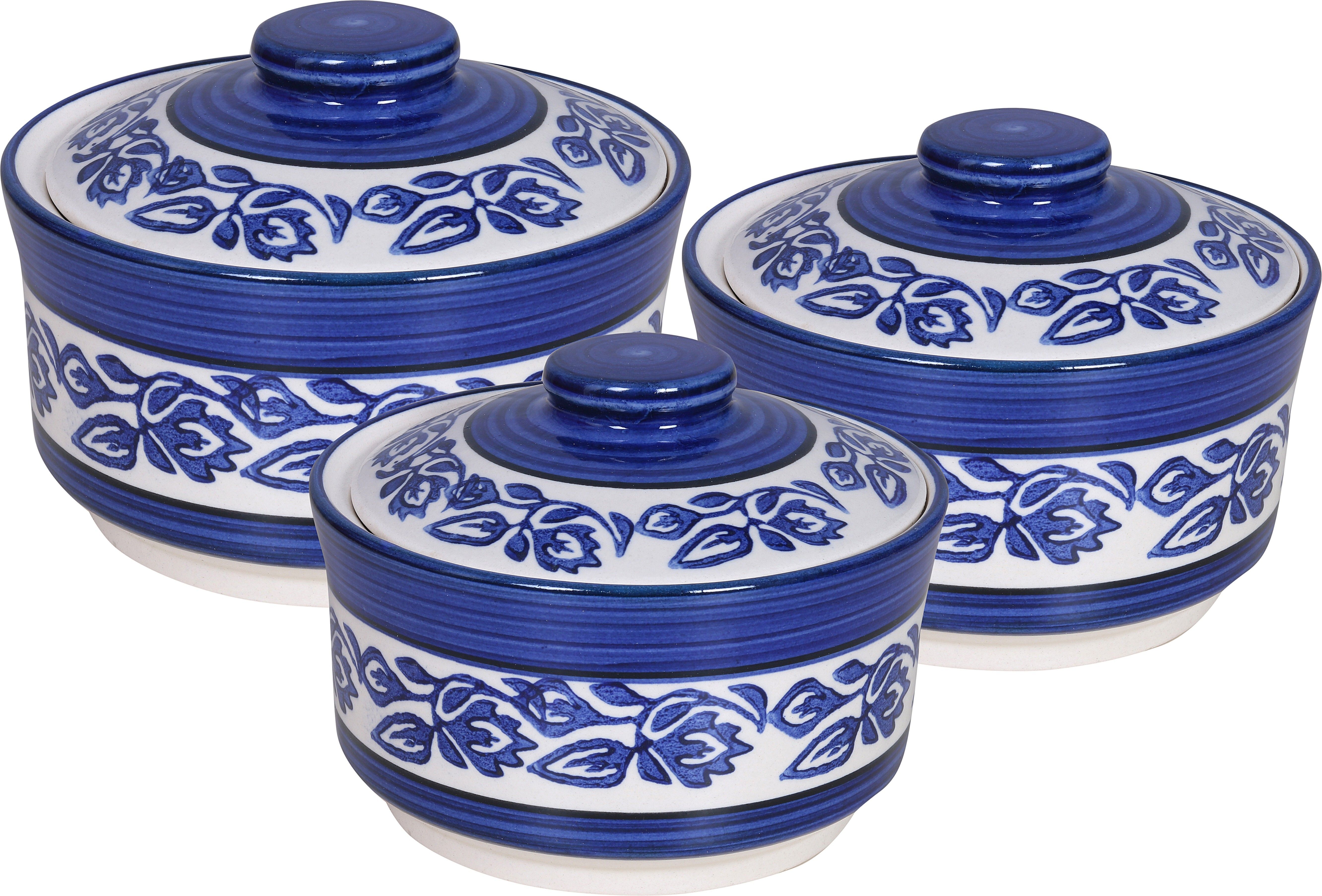 Ceramic Serving Bowl Bowl with Lid Hand Paintained Blue Flower bowl set (1000ml,500ml,250 ml)-image-0