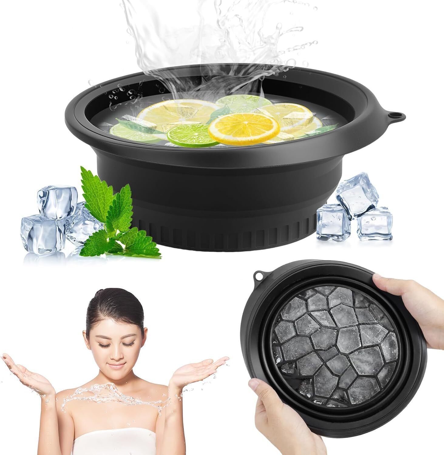 Silicone Massage Bowl Silicon Portable Ice Bath Bowl for Face,Silicone Bowl with Built-In Ice Tray-image-12