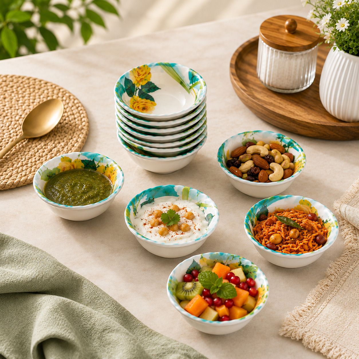 inpro Melamine Serving Bowl Snack & Soup Bowl Set of 12 Pcs –Chip-Resistant Stackable Bowls for Daily Dining-picture-22