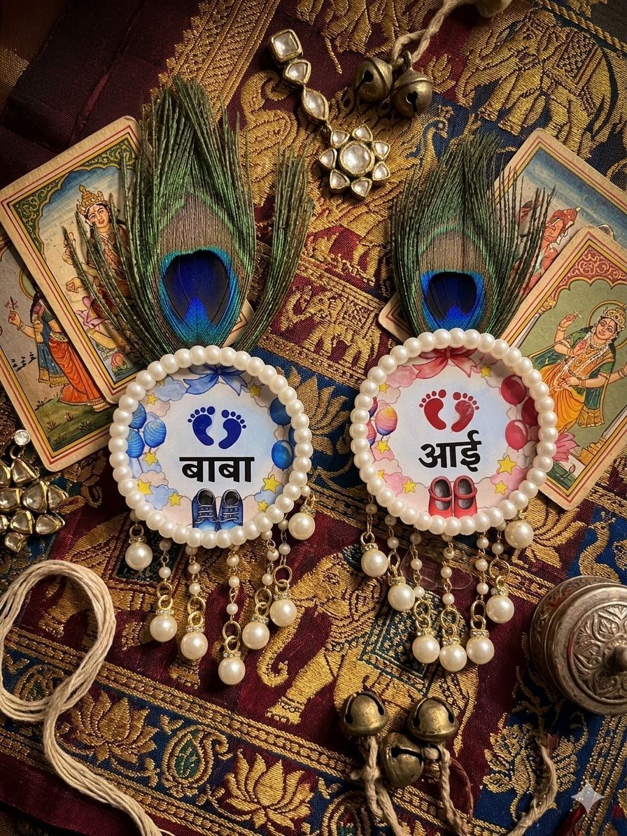 alphasales Baba and Aai to Be Brooch Set | Marathi Baby Shower / Dohale Jevan Badges Brooch-picture-12