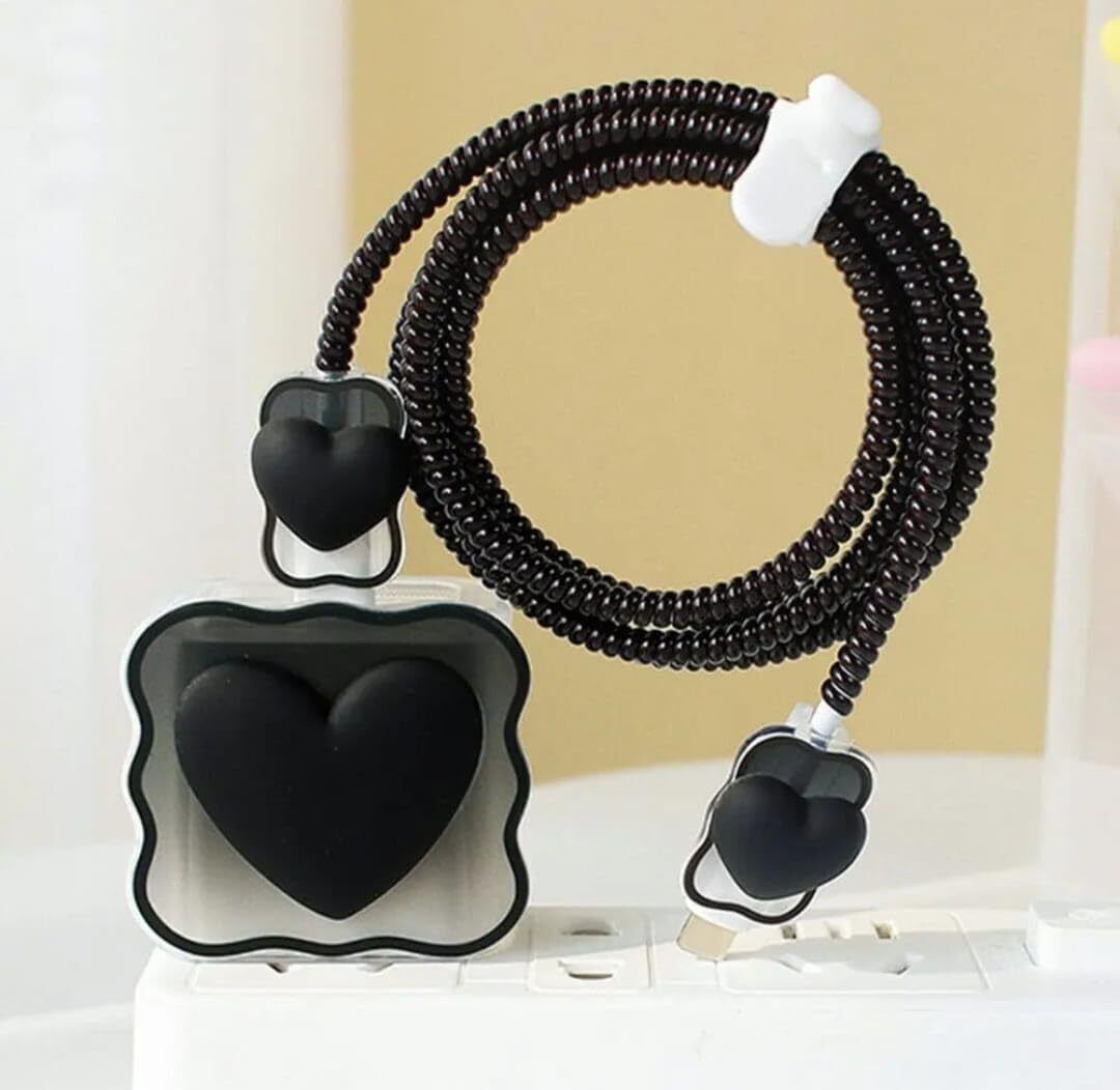 AIFEI Compatible for iPhone Charger Cover BLACK HEART for 18-20W Full ProtectionCASE Cable Protector