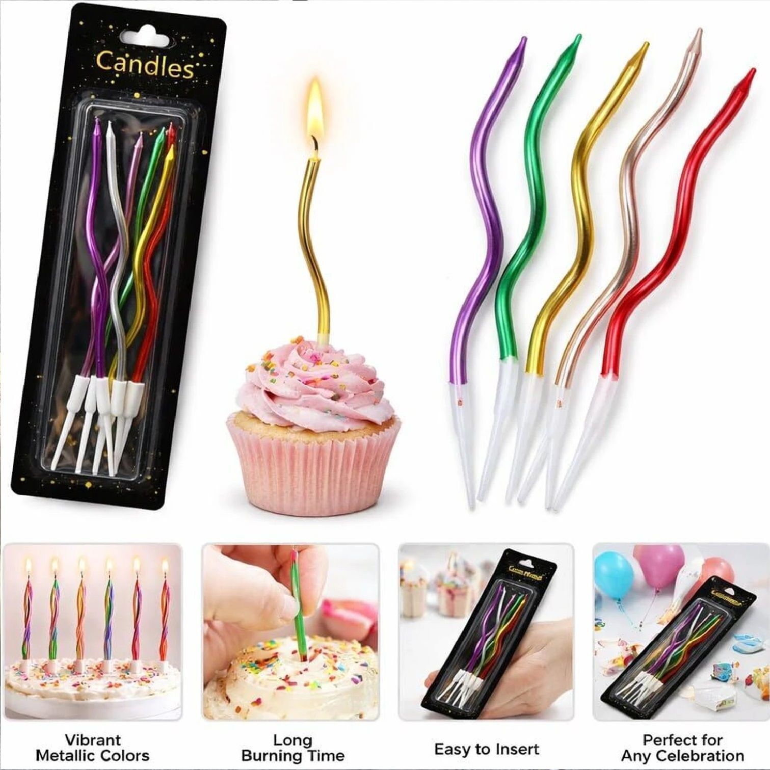 Golden 24 Number Candle for Birthday & Anniversary With 6 Pcs Multicolor Spiral Candle-image-37