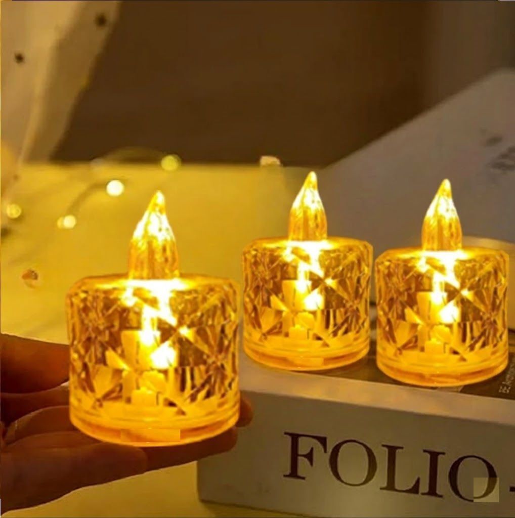 Flameless & Smokeless Transparent Acrylic Diamond-Cut Led Tea Light Candle-image-49